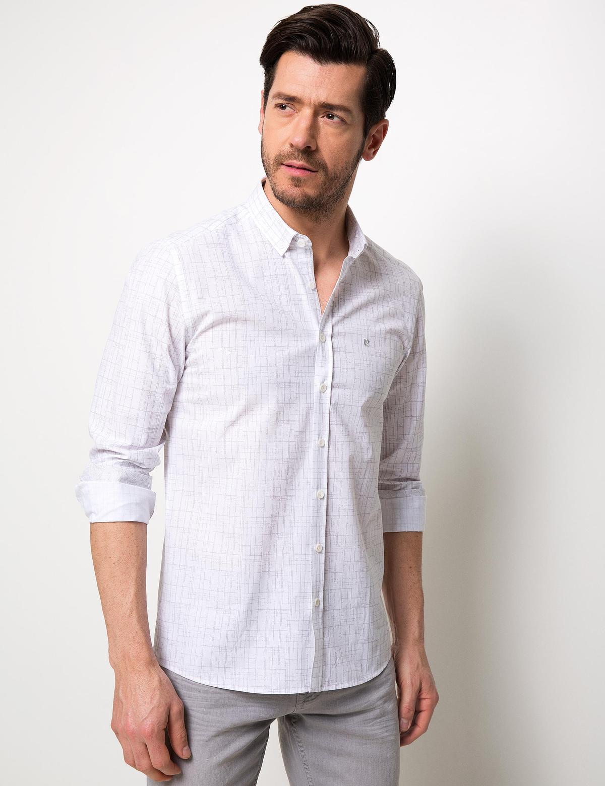 Gri Detaylı Slim Fit Gömlek