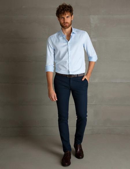 Açık Mavi Slim Fit Uzun Kollu Basic Gömlek