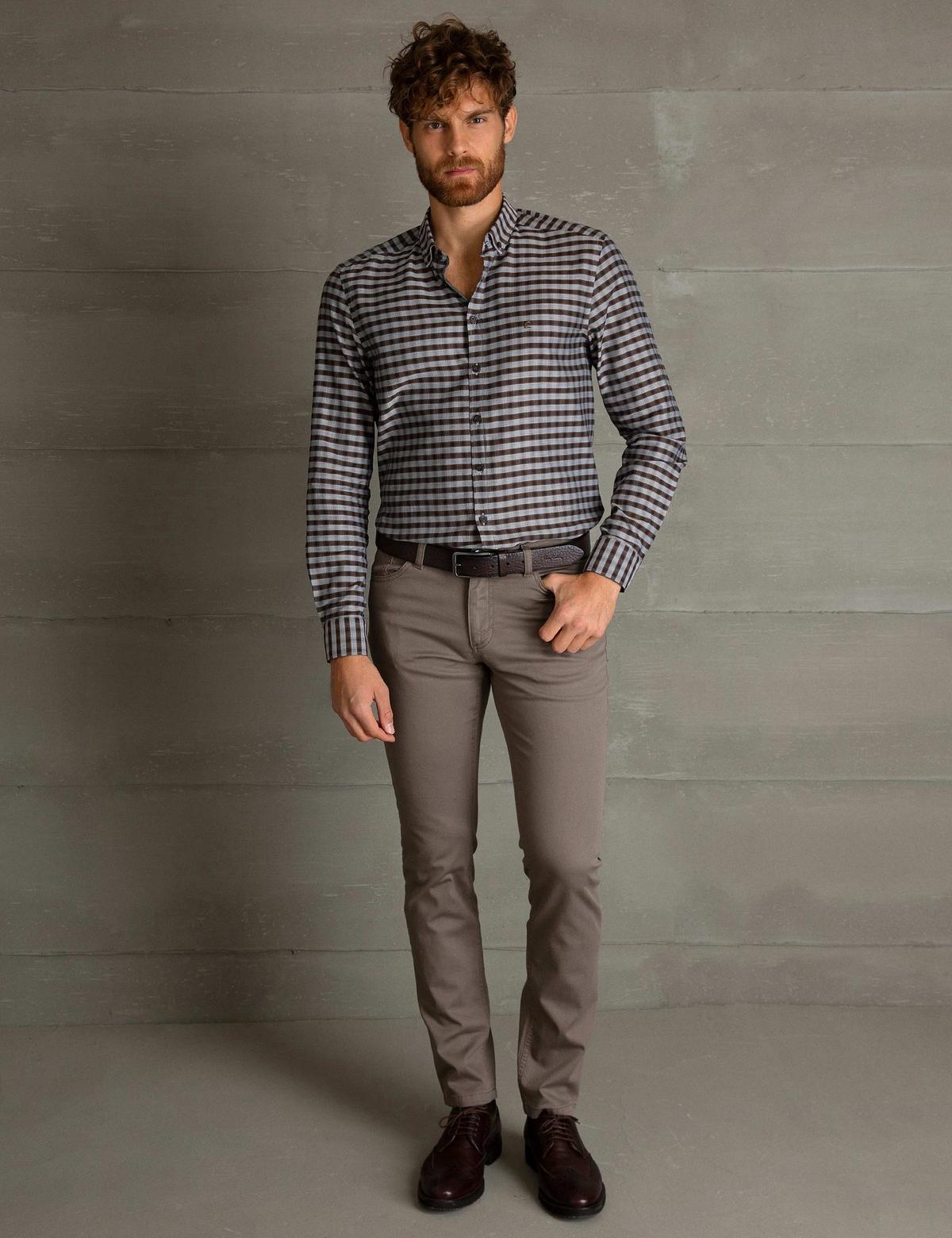 Gri Slim Fit Kanvas Pantolon