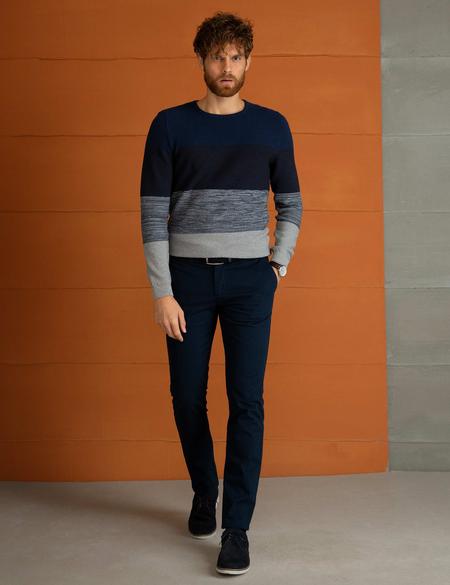 Lacivert Slim Fit Kanvas Pantolon