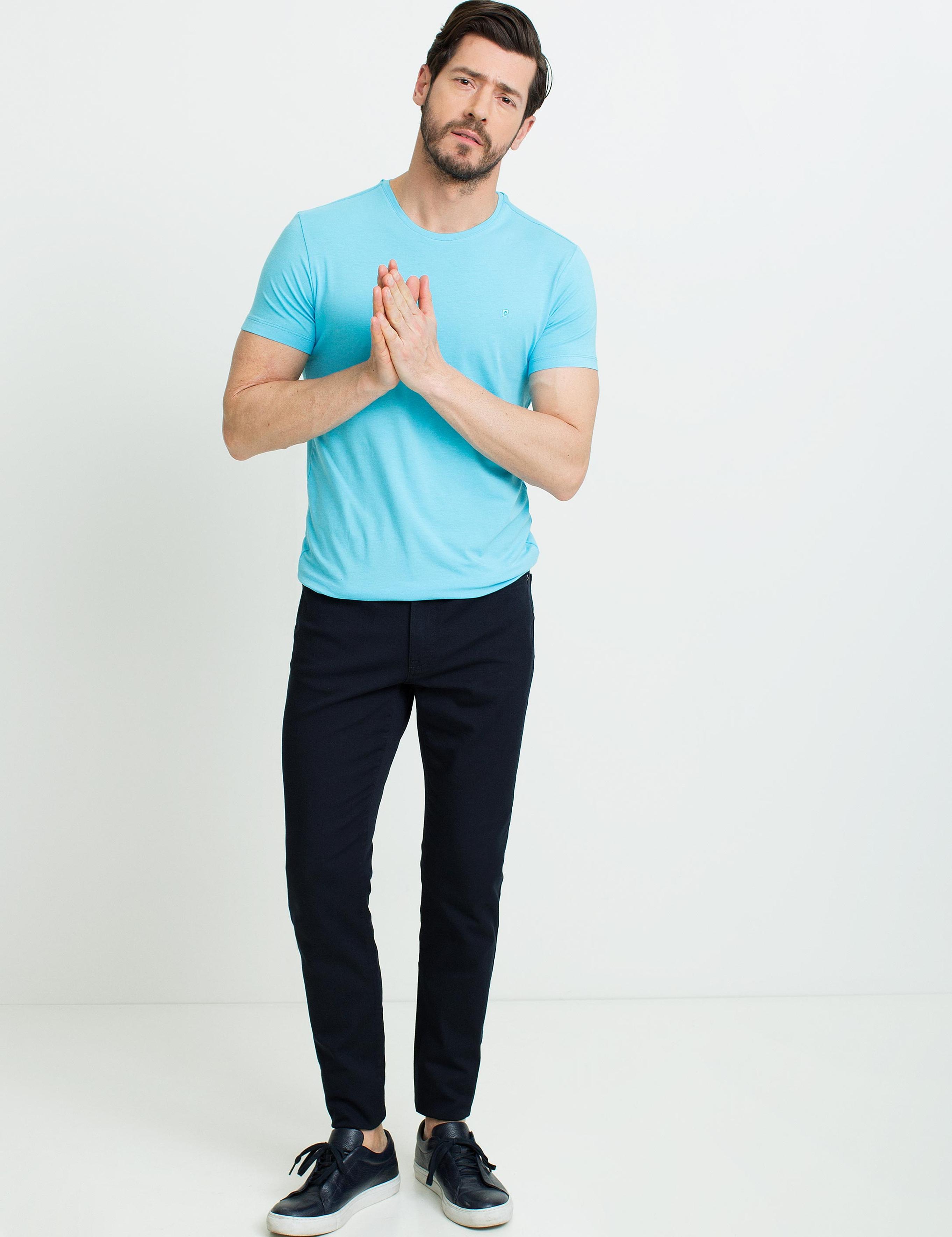 Turkuaz Ekstra Slim Fit Bisiklet Yaka Basic T-Shirt