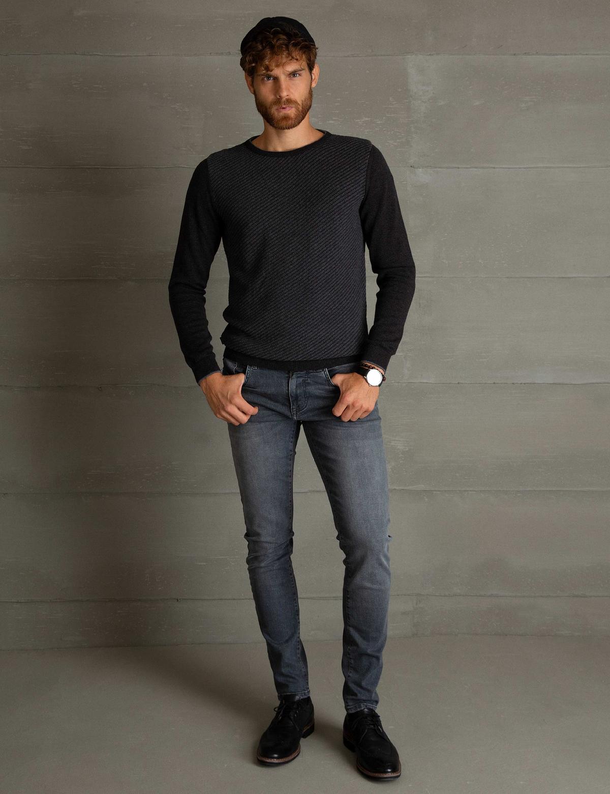 Antrasit Melanj Slim Fit Triko Kazak