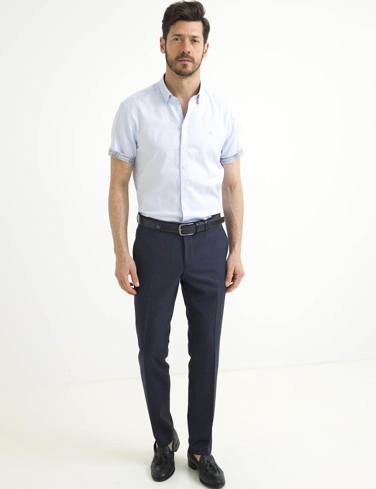 Açık Mavi Slim Fit Kısa Kollu Gömlek