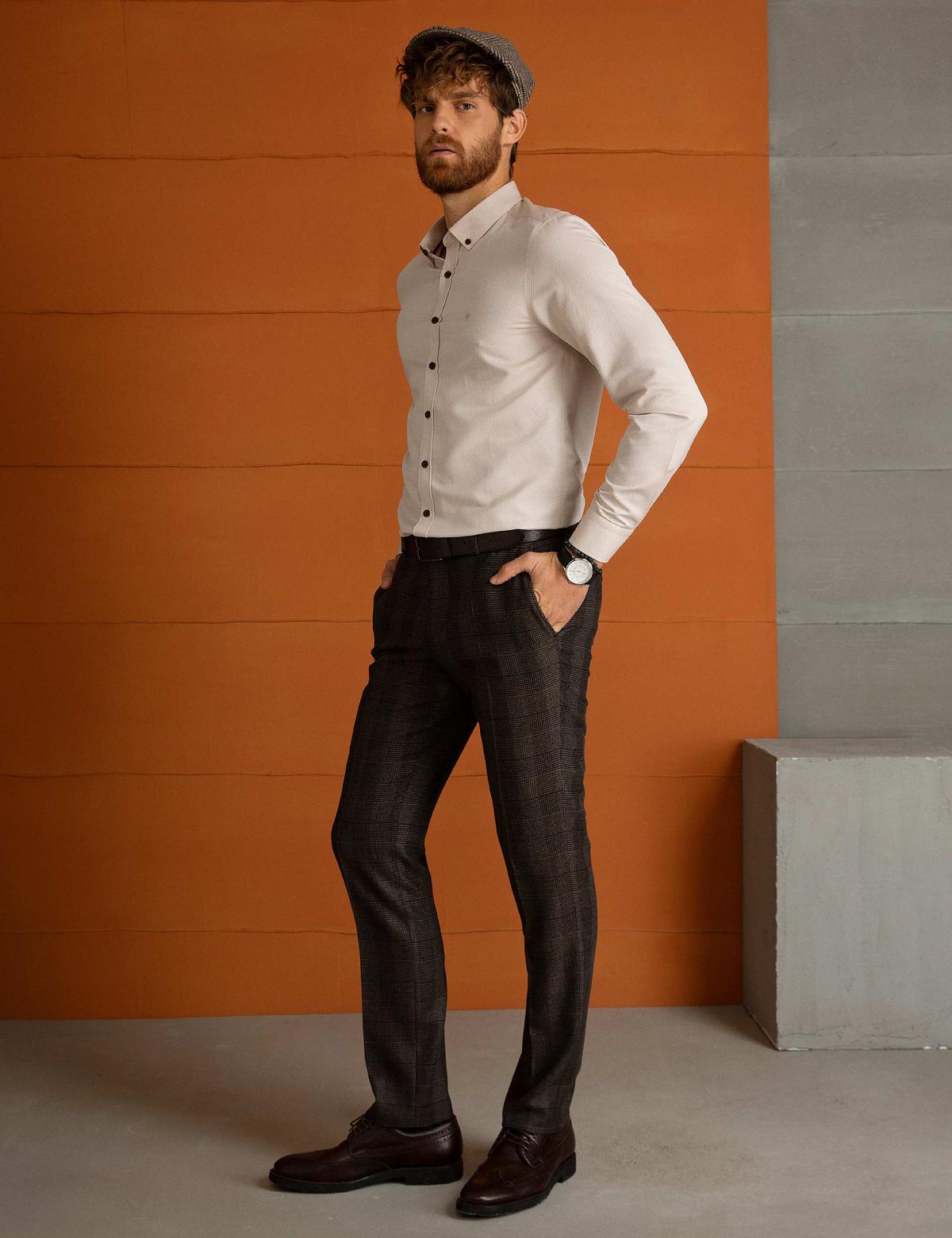 Bej Slim Fit Gömlek
