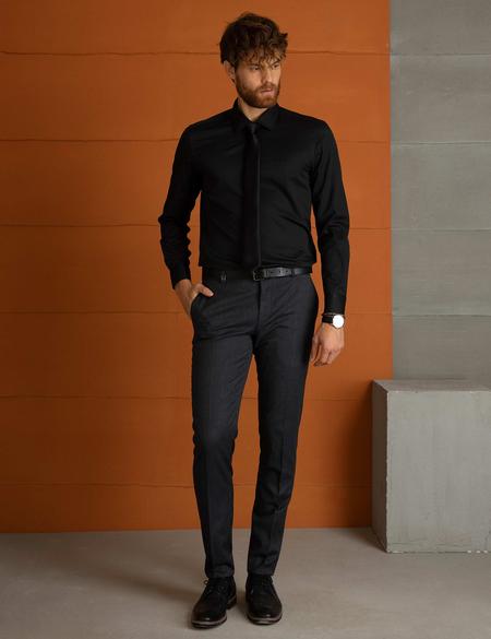 Siyah Slim Fit Uzun Kollu Basic Gömlek