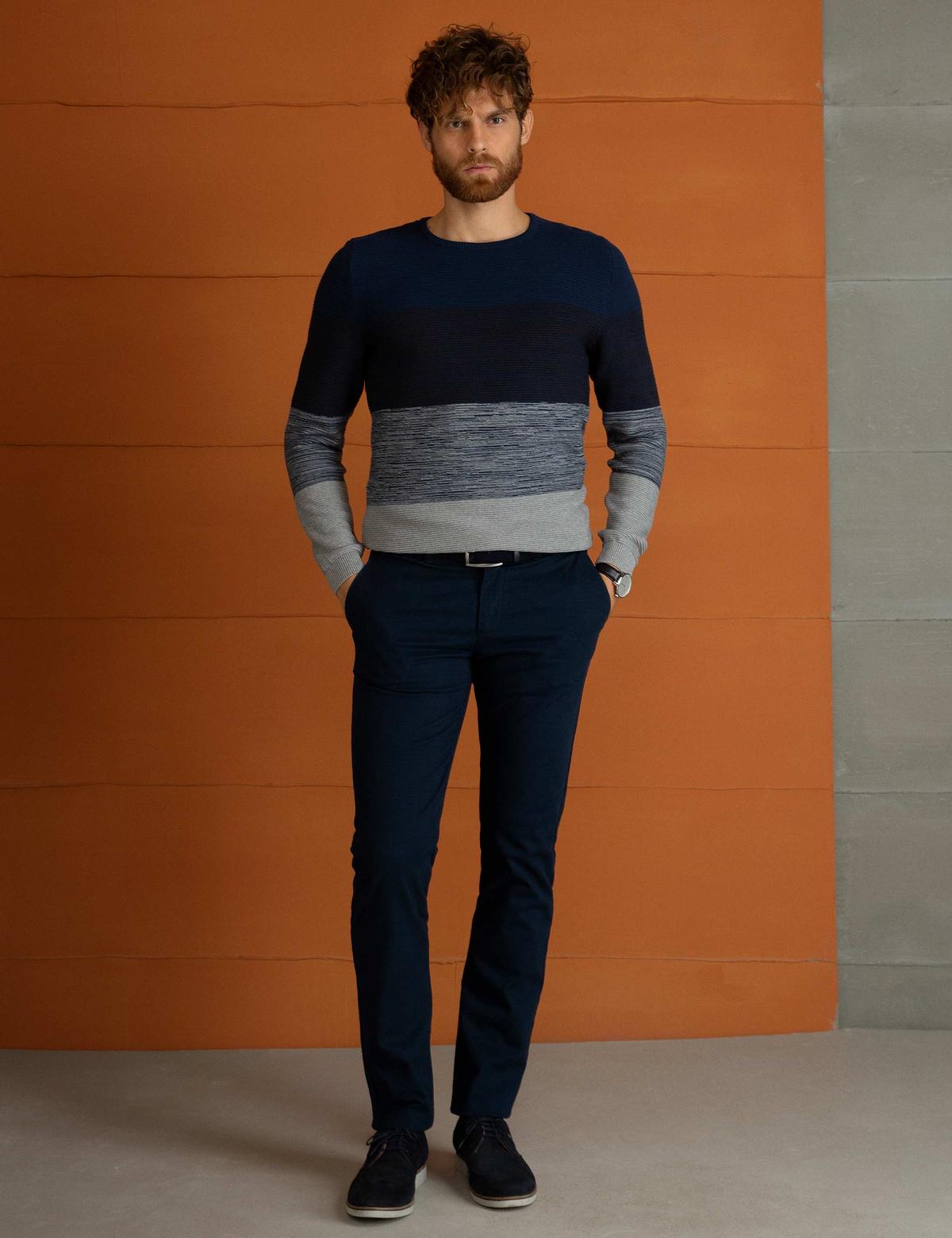 Lacivert Slim Fit Triko Kazak