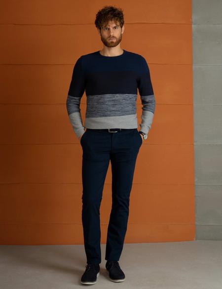 Lacivert Slim Fit Triko Kazak