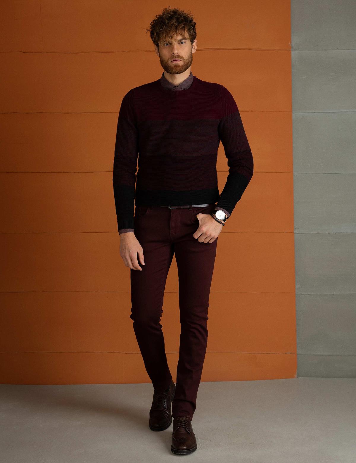Bordo Slim Fit Triko Kazak