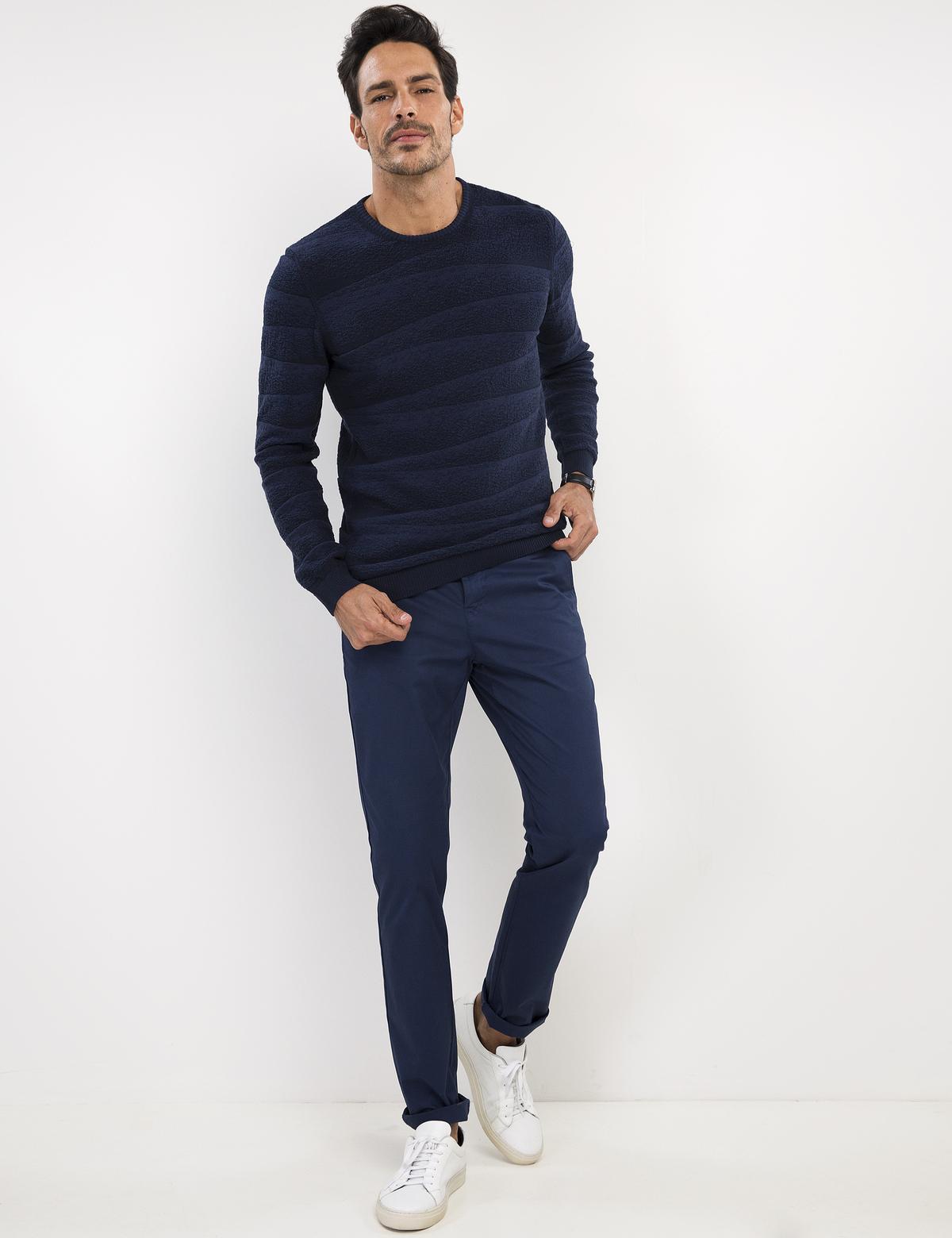 İndigo Mavi Slim Fit Triko Kazak