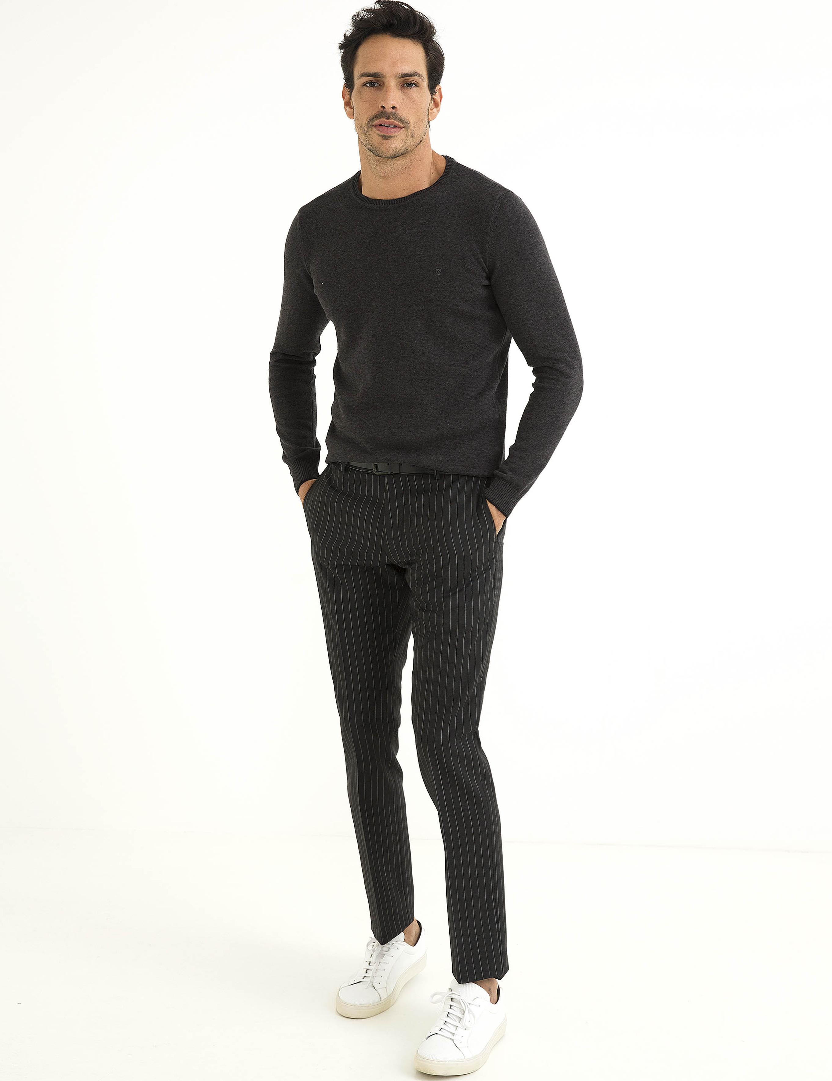 Antrasit Melanj Slim Fit Basic Kazak