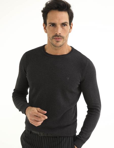 Antrasit Melanj Slim Fit Basic Kazak