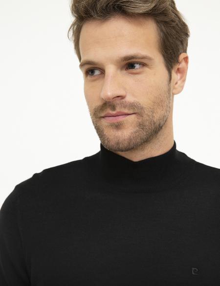 Siyah Slim Fit Yarım Balıkçı Yaka Basic Triko Kazak