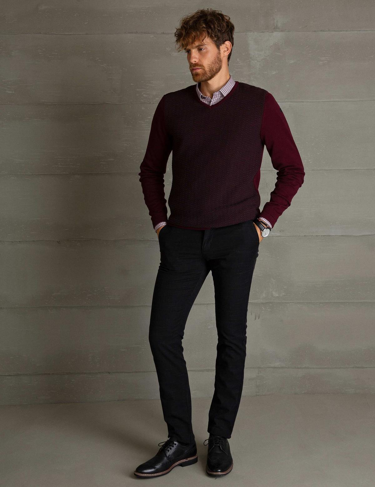 Bordo Slim Fit Triko Kazak