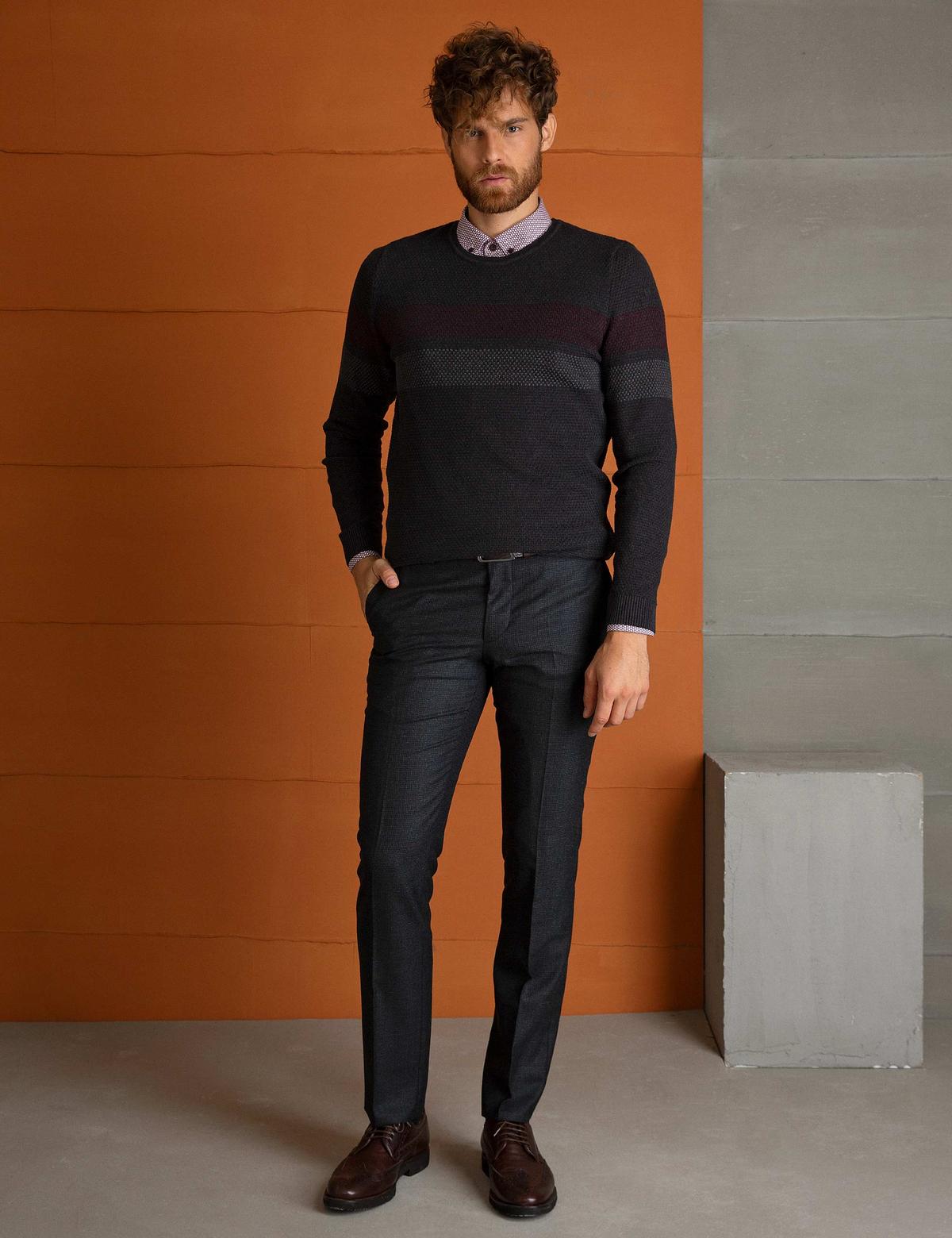 Antrasit Melanj Slim Fit Triko Kazak