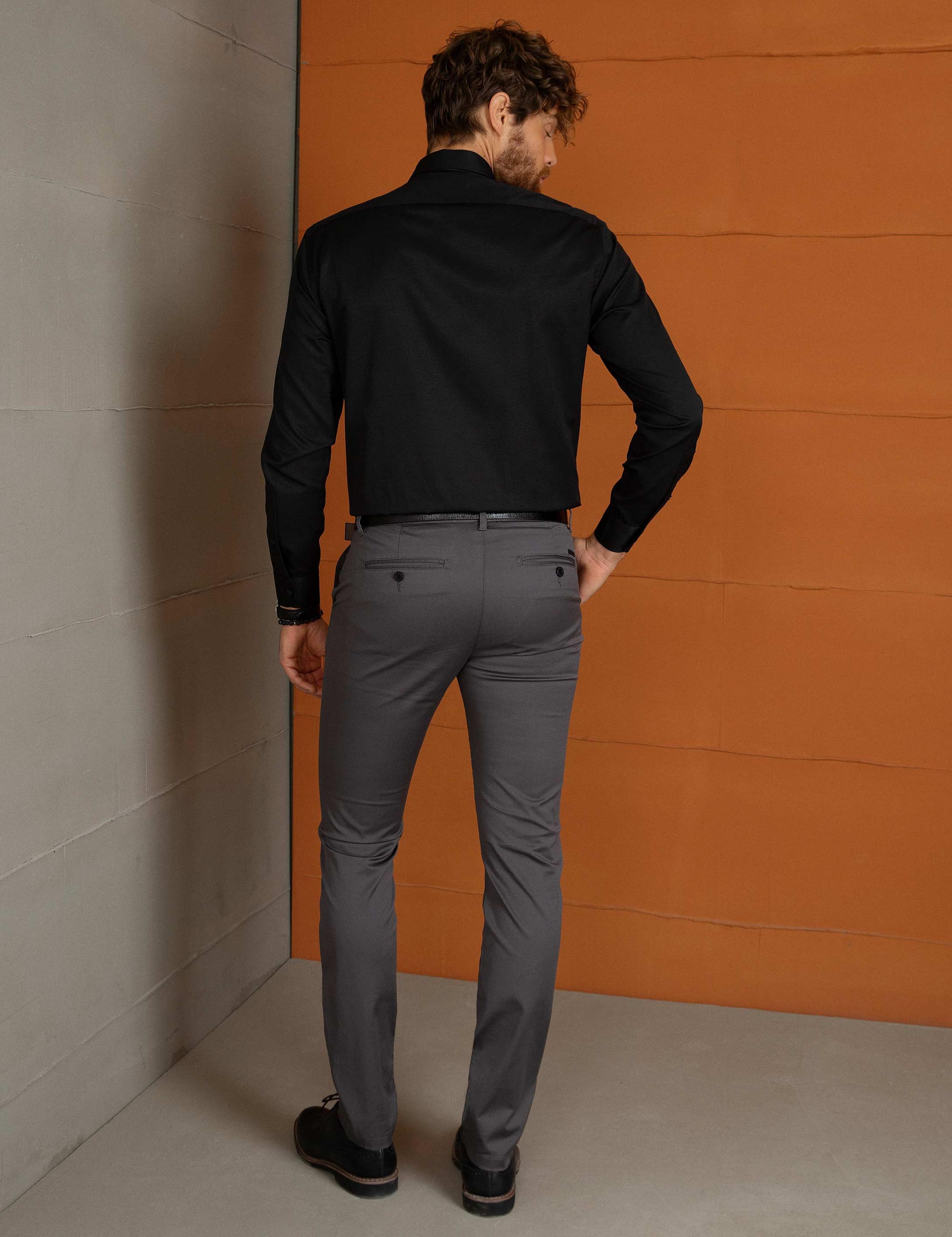 Gri Slim Fit Kanvas Pantolon