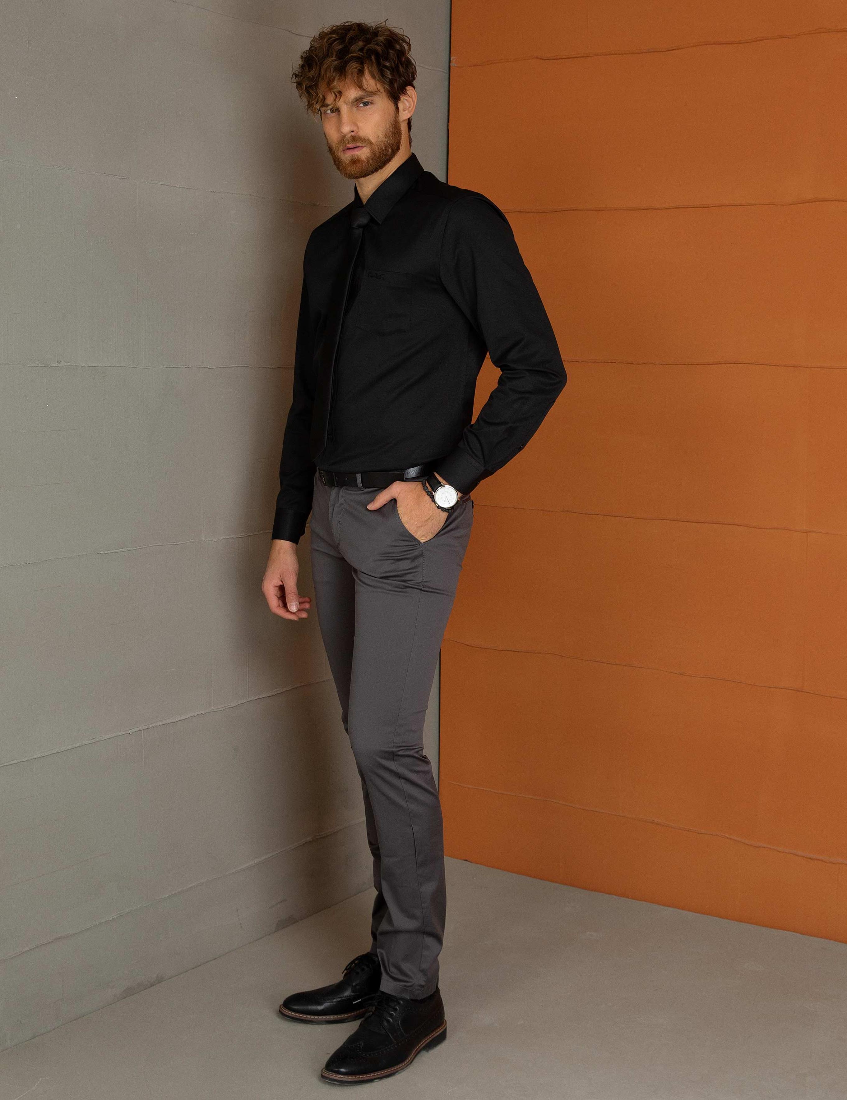 Gri Slim Fit Kanvas Pantolon