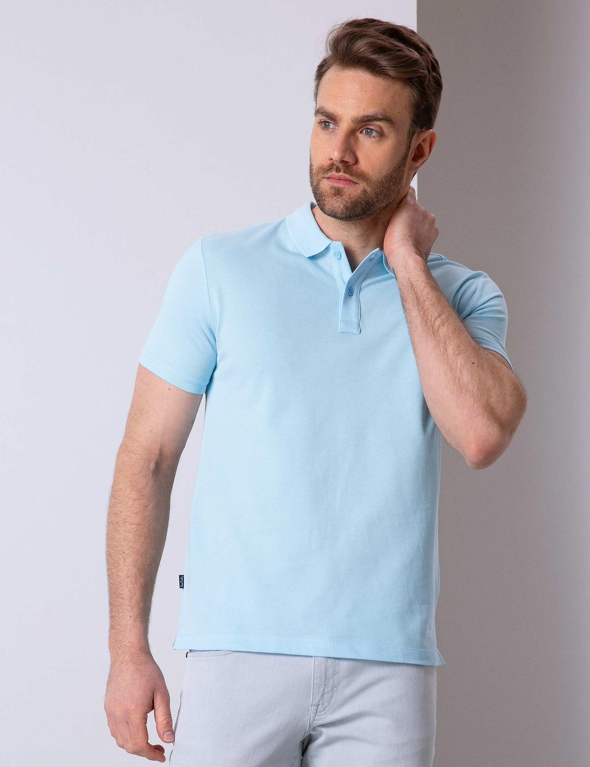 Açık Mavi Slim Fit Polo Yaka Basic Tişört