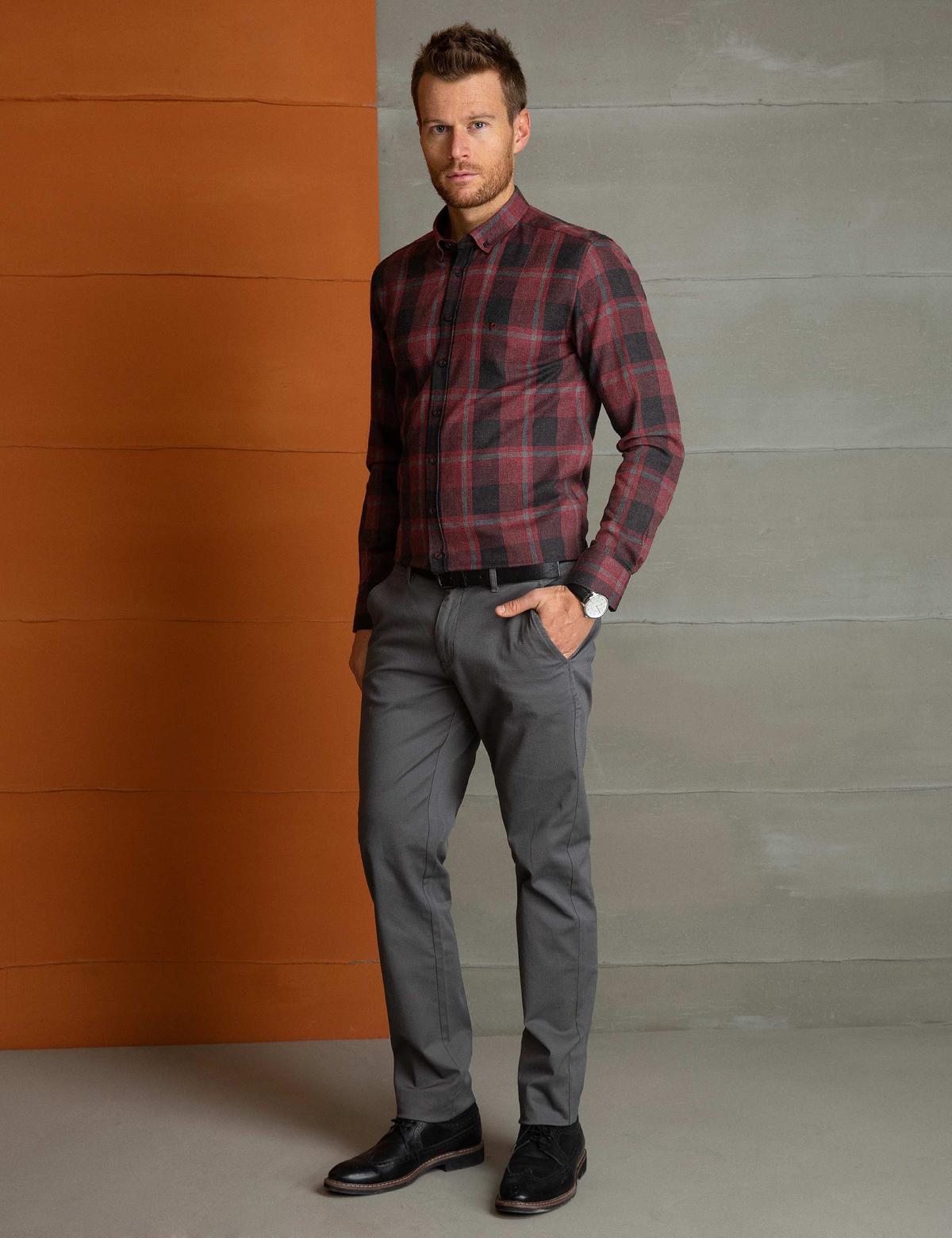 Bordo Slim Fit Gömlek
