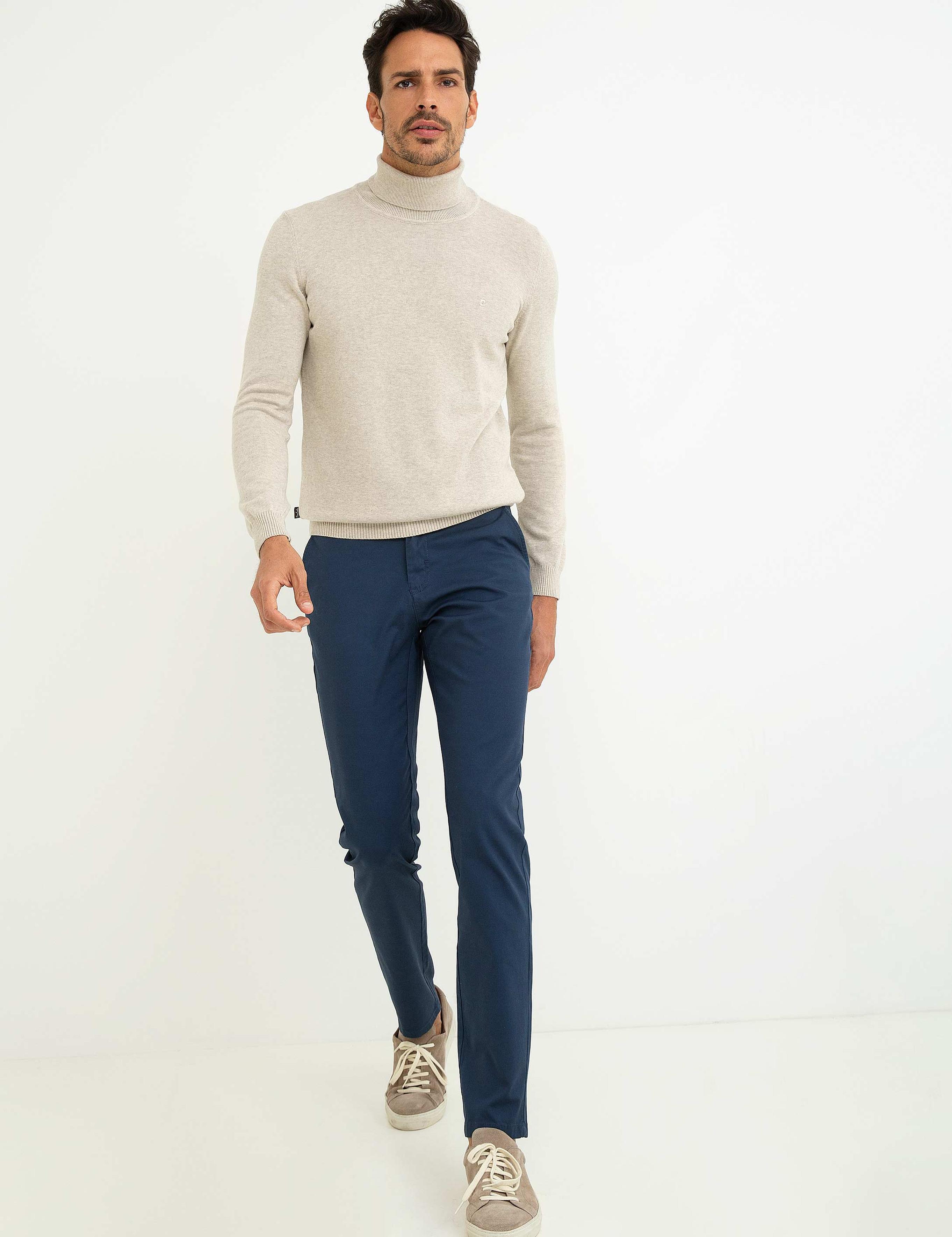 Bej Slim Fit Basic Triko Kazak