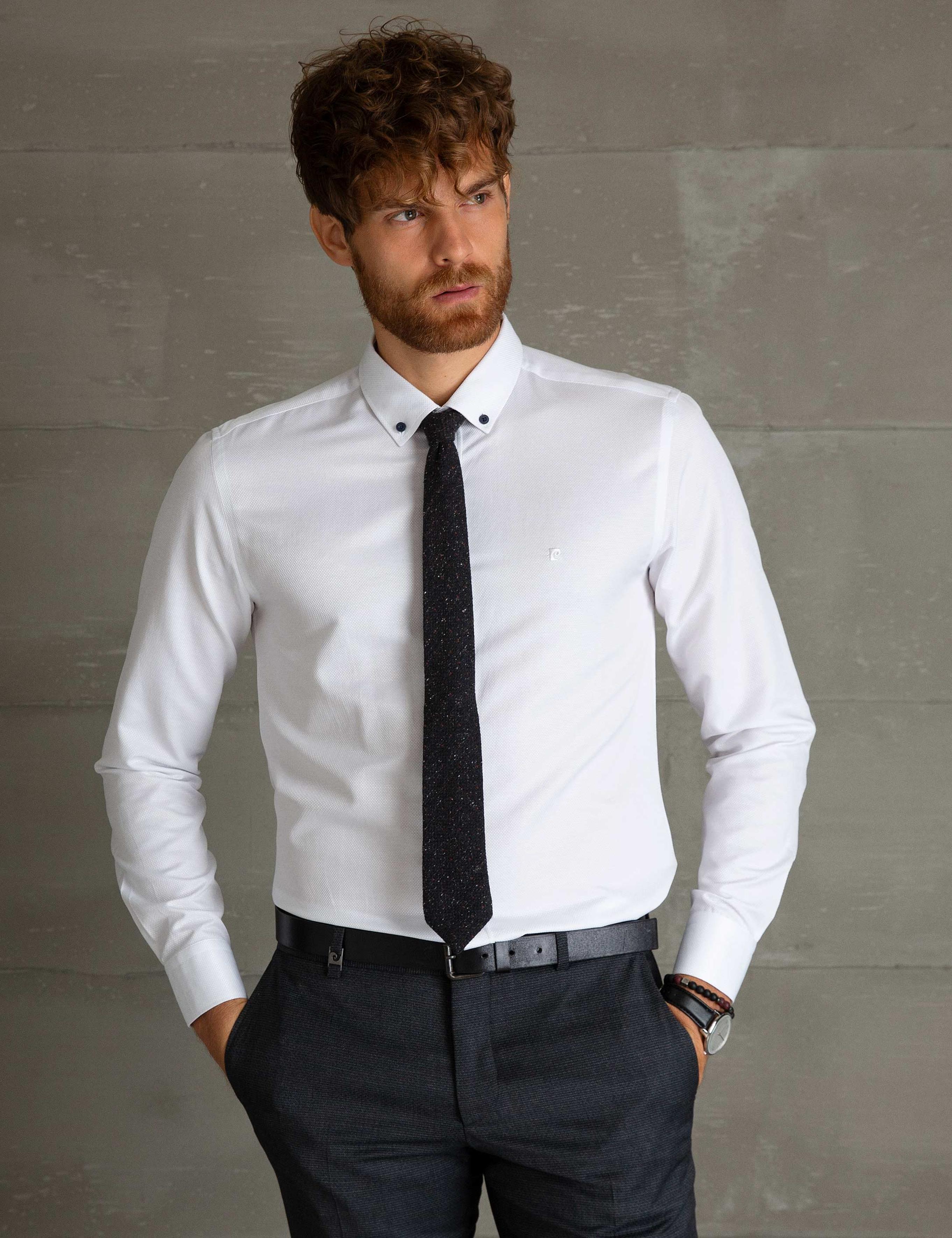 Beyaz Slim Fit Uzun Kollu Gömlek