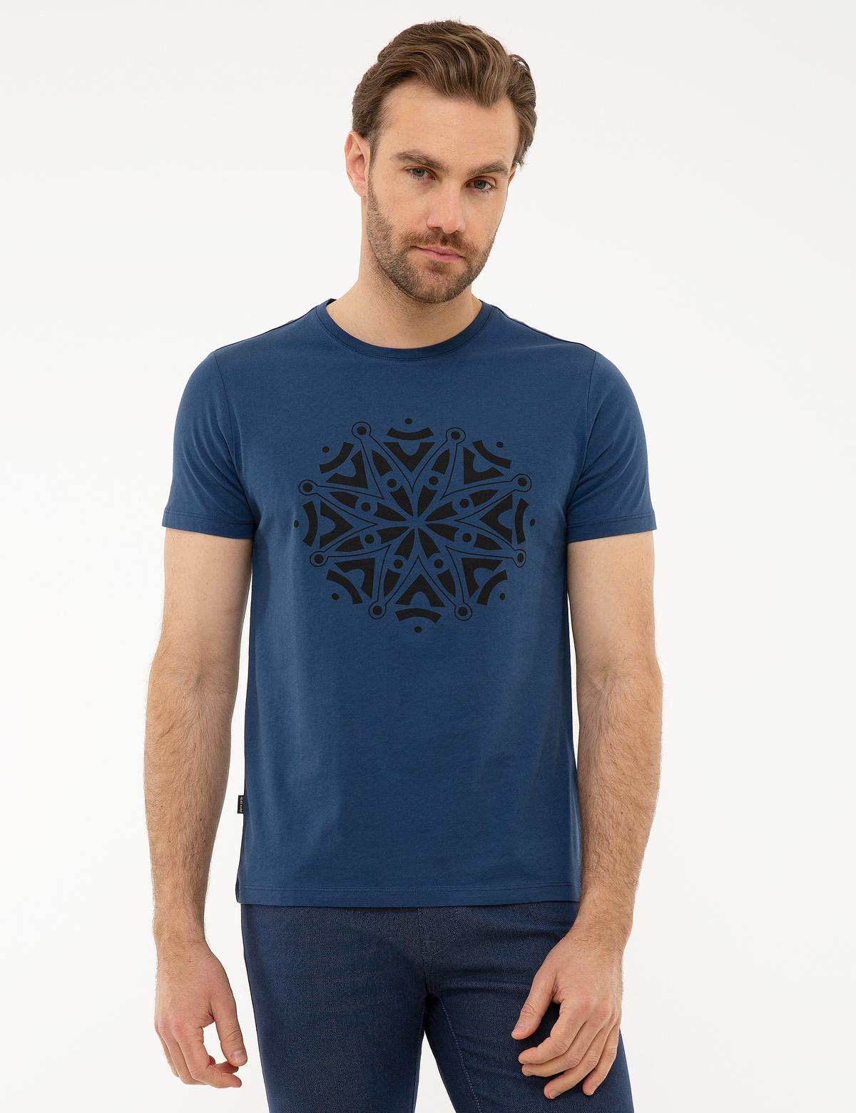 Koyu Mavi Slim Fit Bisiklet Yaka T-Shirt