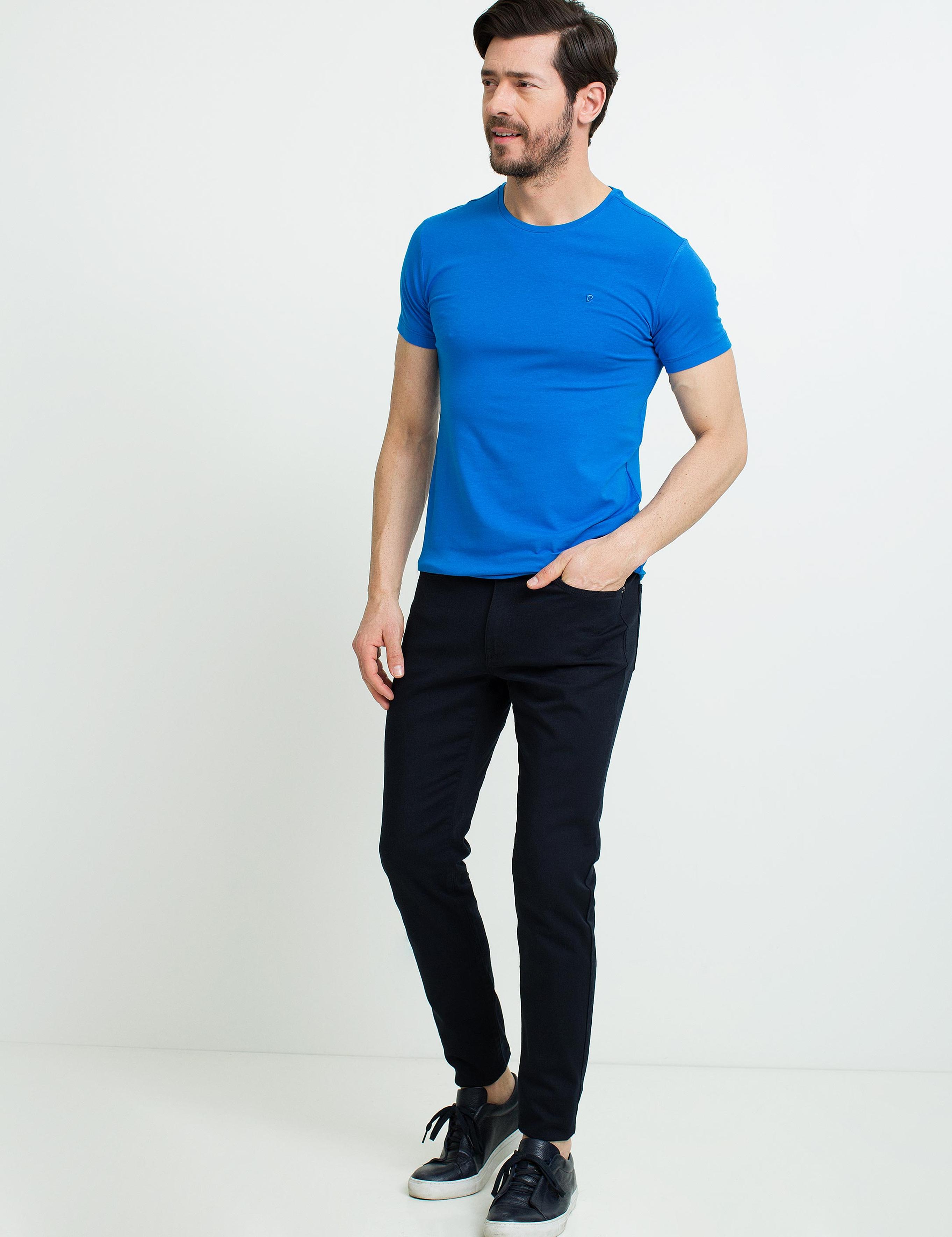 Saks Mavi Ekstra Slim Fit Bisiklet Yaka Basic T-Shirt