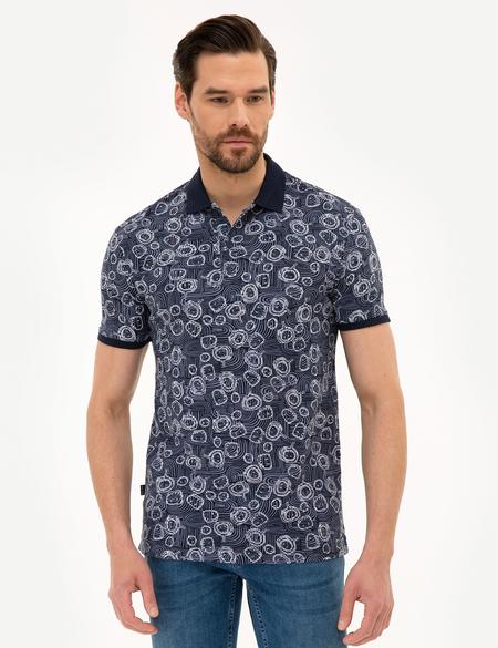 Lacivert Slim Fit Desenli Polo Yaka Tişört