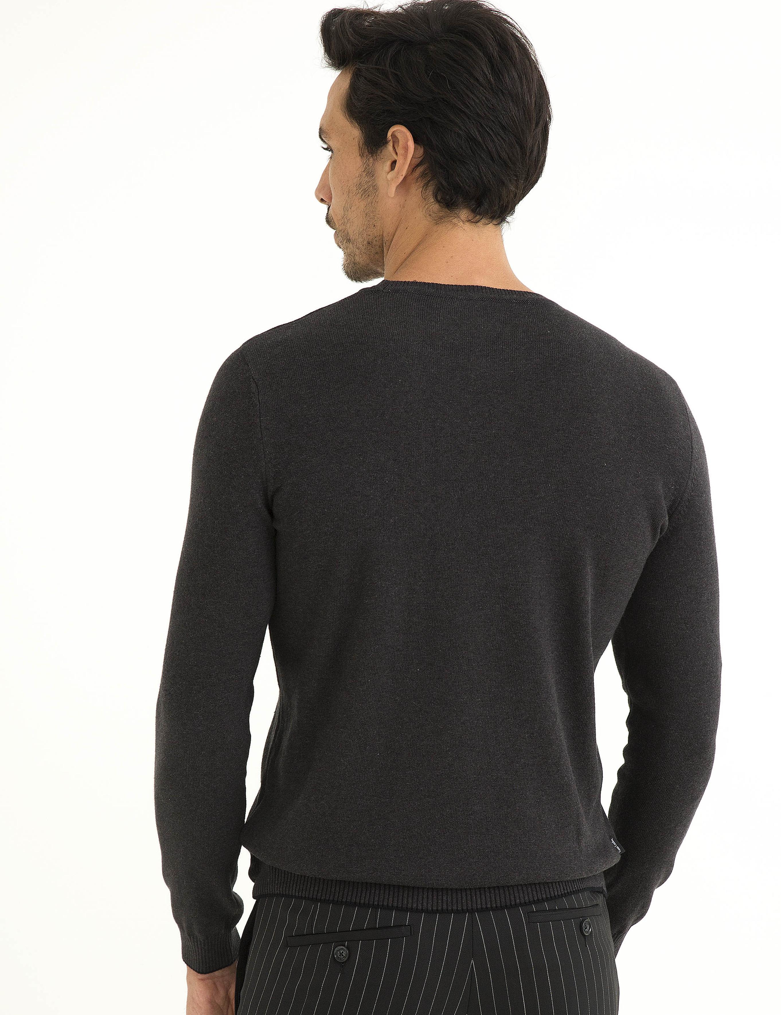 Antrasit Melanj Slim Fit Basic Kazak