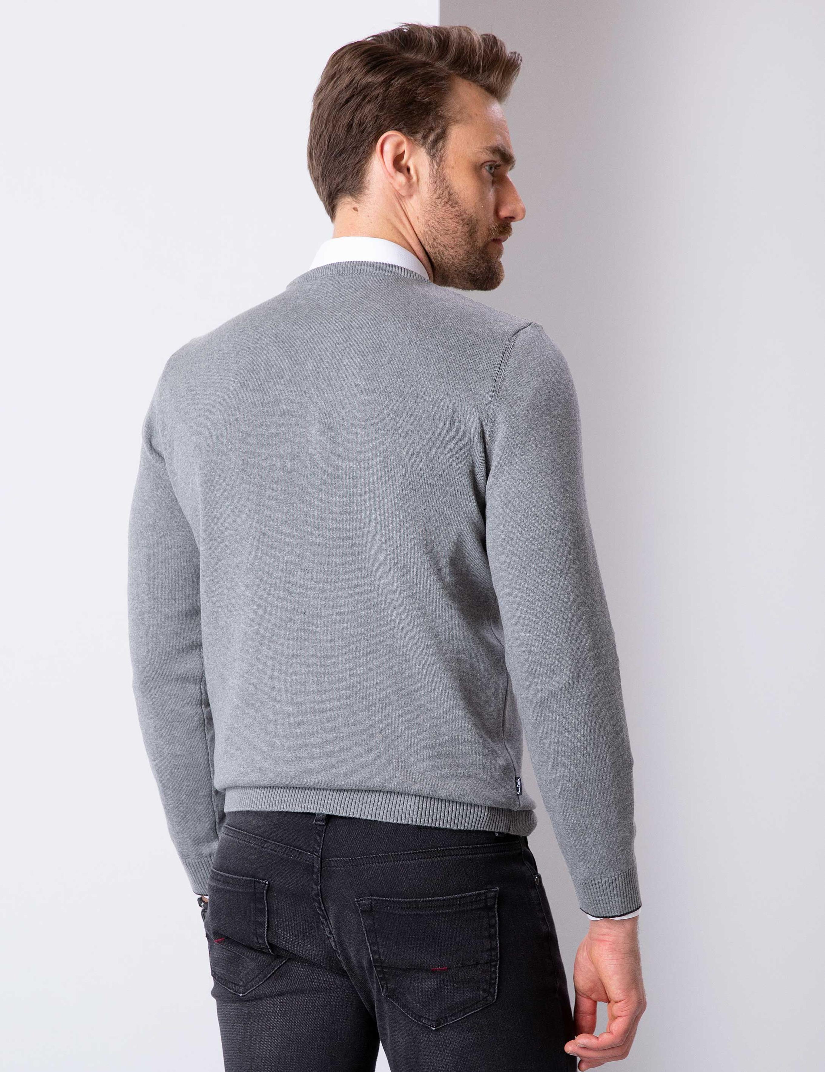 Gri Melanj Slim Fit Basic Kazak