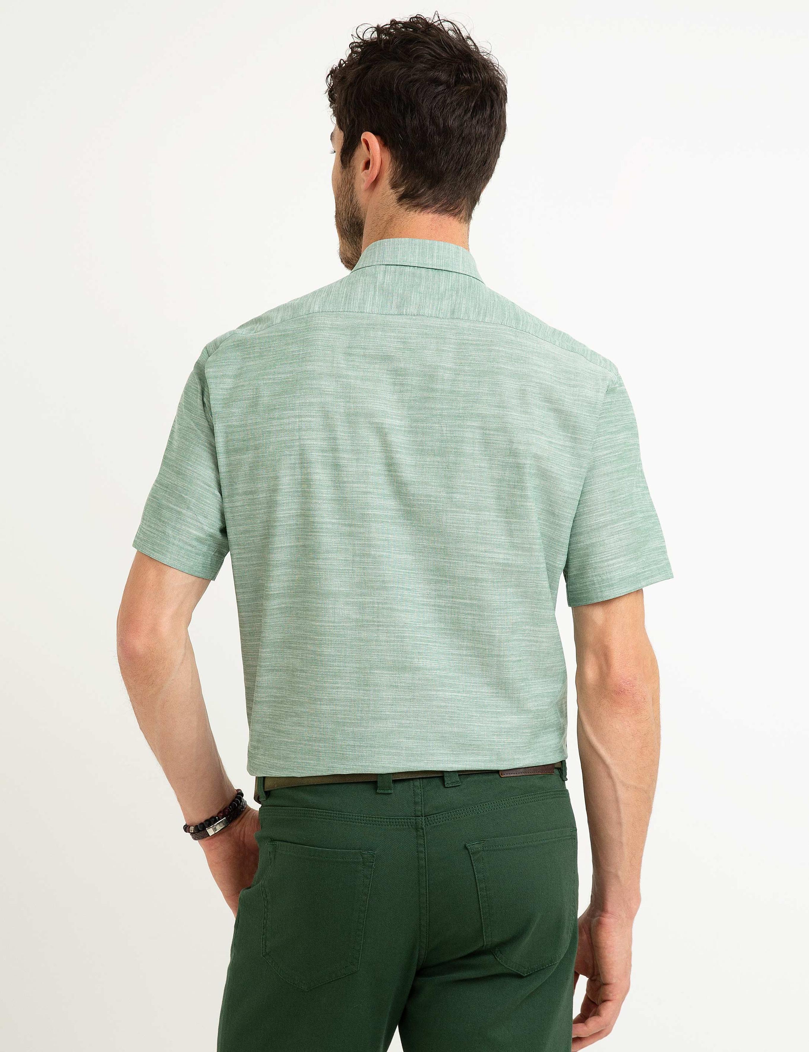 Yeşil Regular Fit Kısa Kol Gömlek