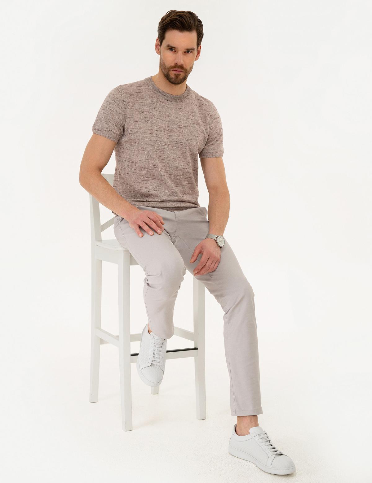 Gül Kurusu Slim Fit Bisiklet Yaka Triko Tişört