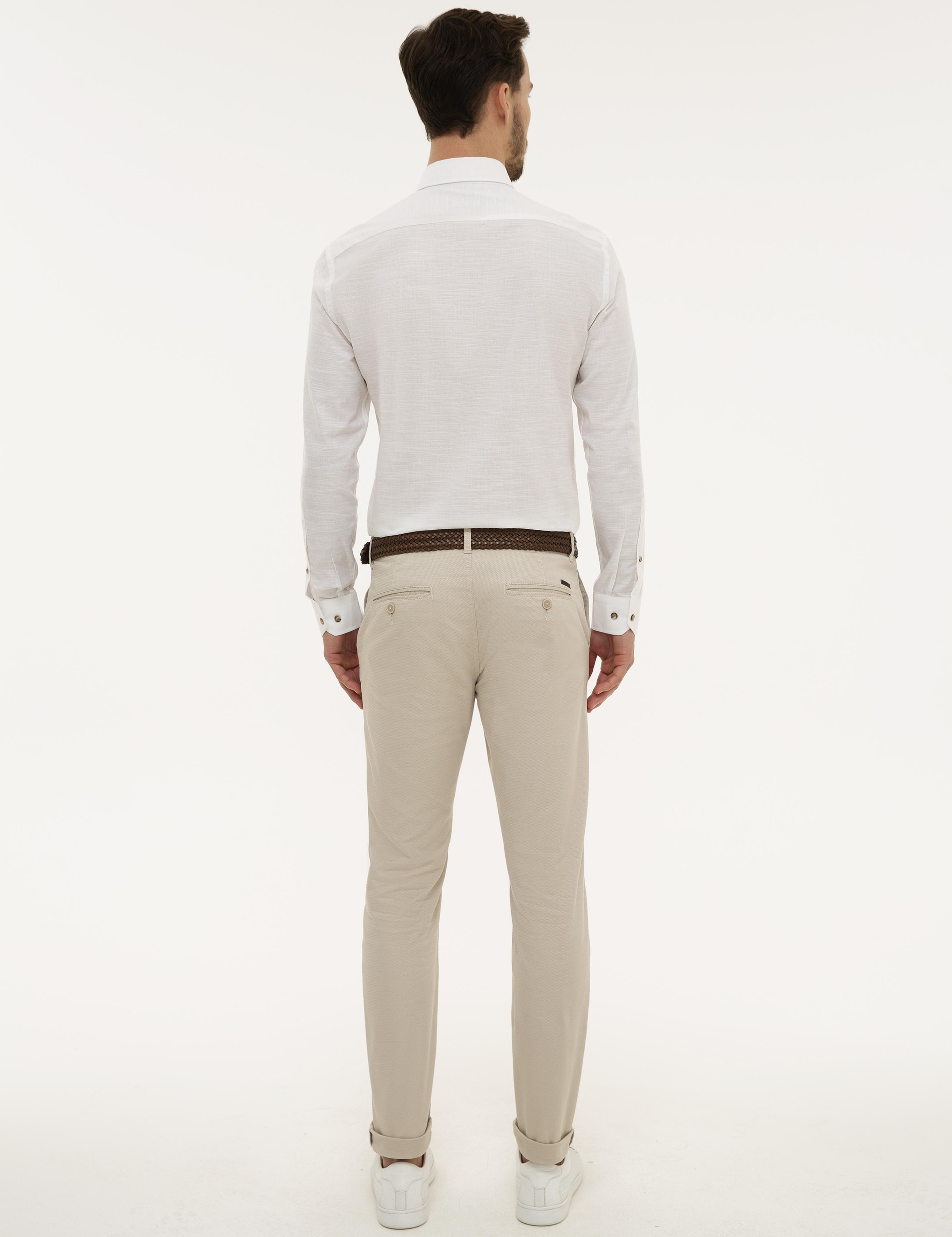 Bej Slim Fit Kanvas Pantolon