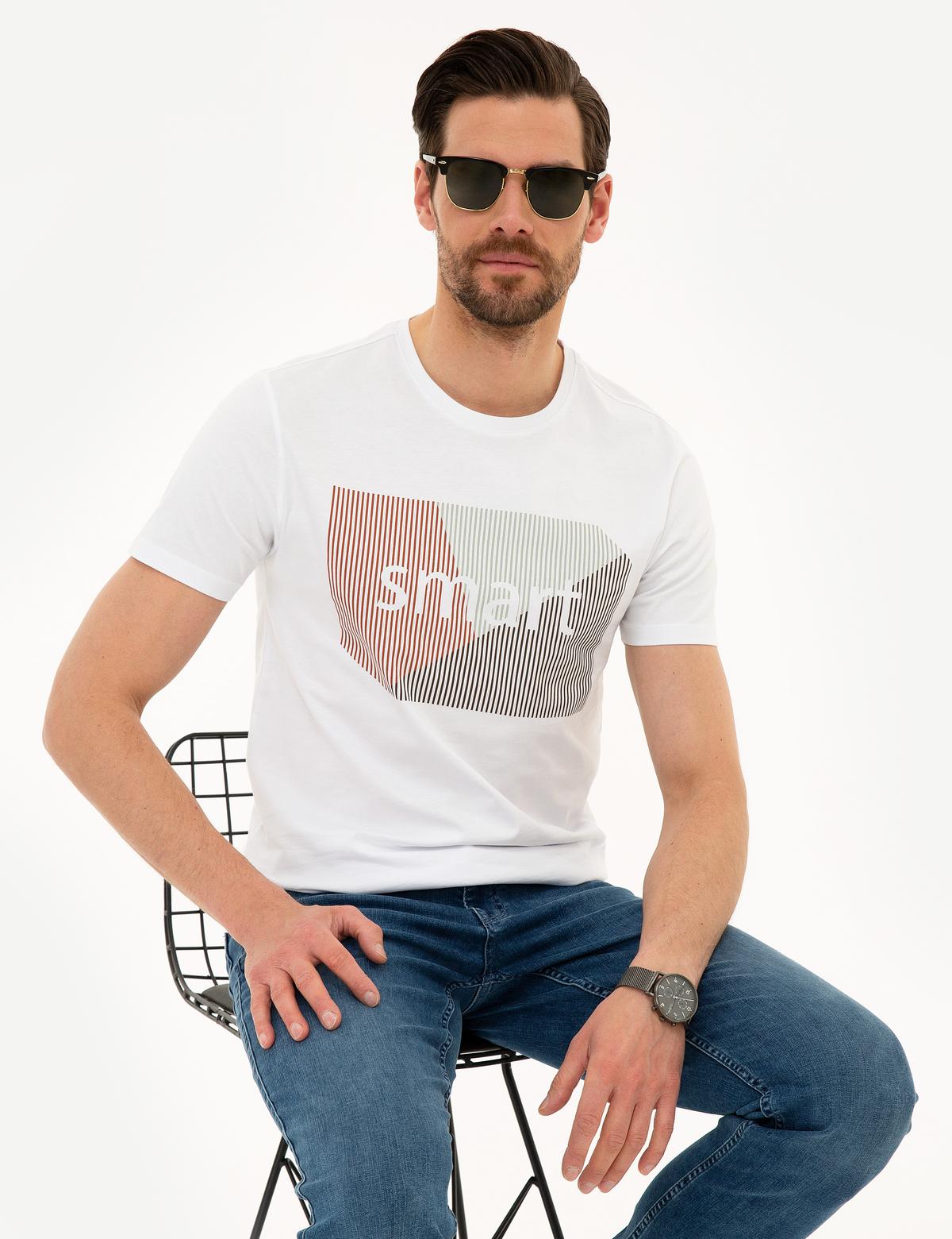 Beyaz Slim Fit Bisiklet Yaka T-Shirt