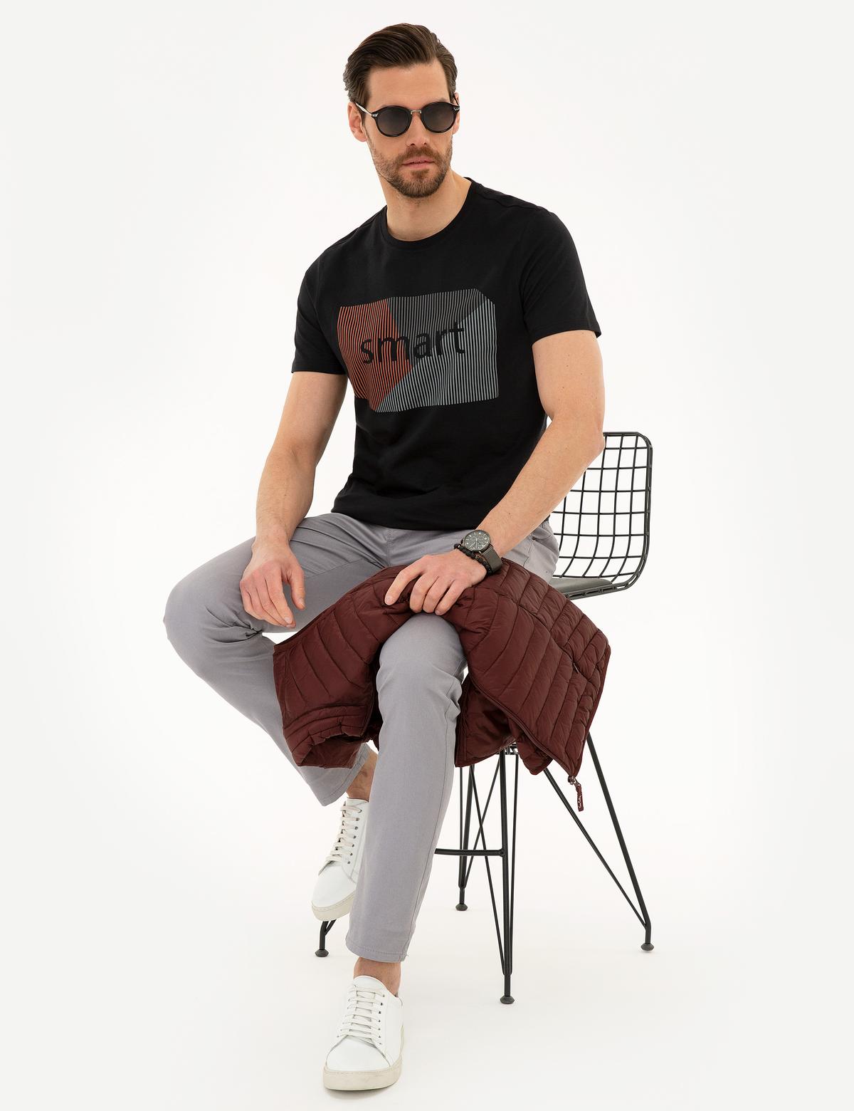 Siyah Slim Fit Bisiklet Yaka T-Shirt