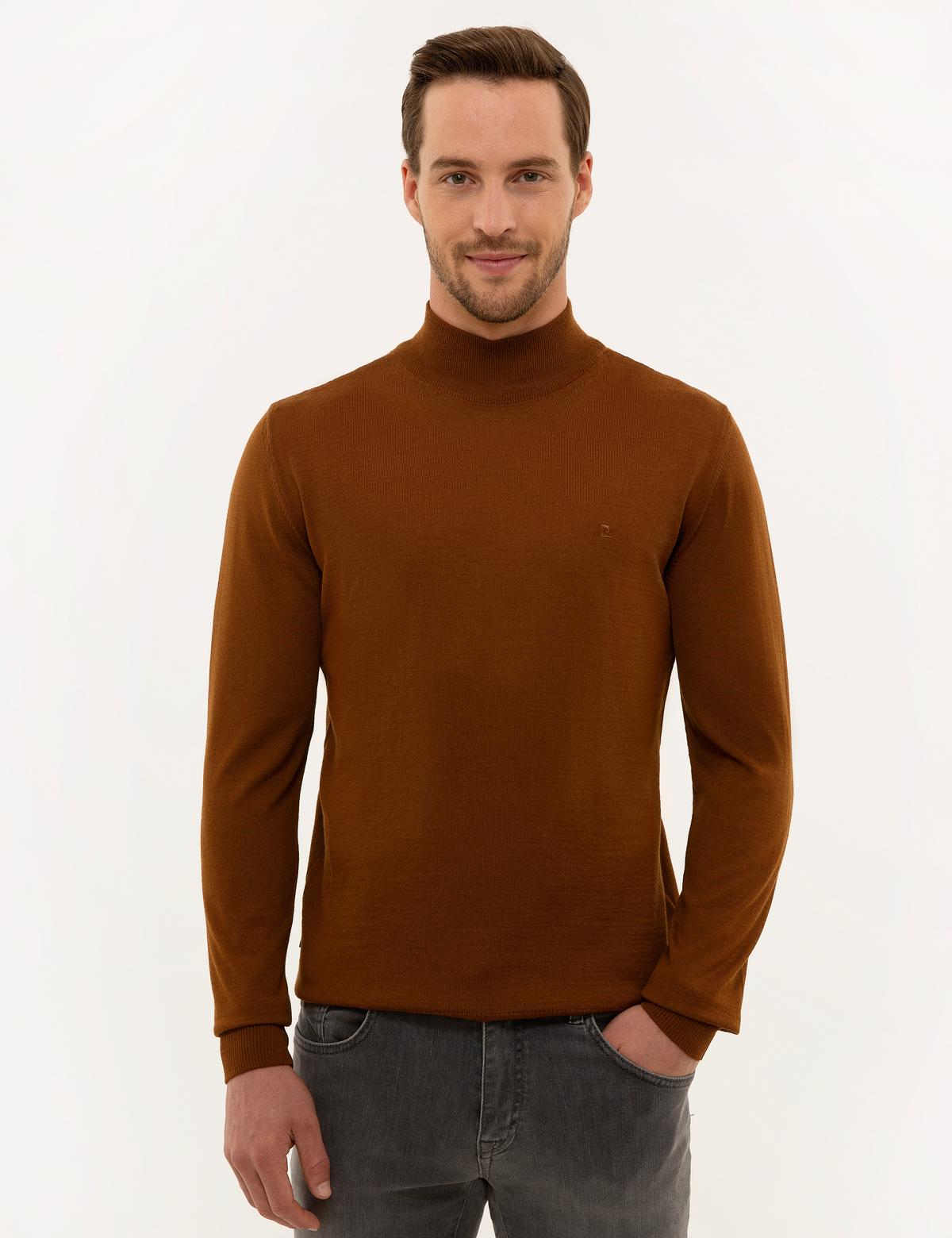 Taba Slim Fit Yarım Balıkçı Basic Triko Kazak