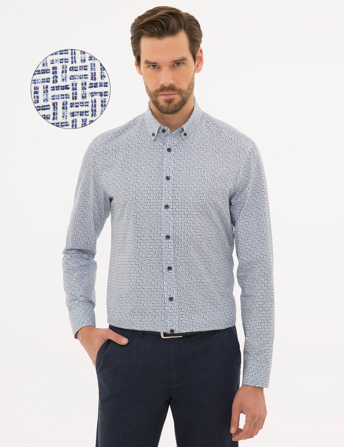 Lacivert Slim Fit Uzun Kollu Gömlek