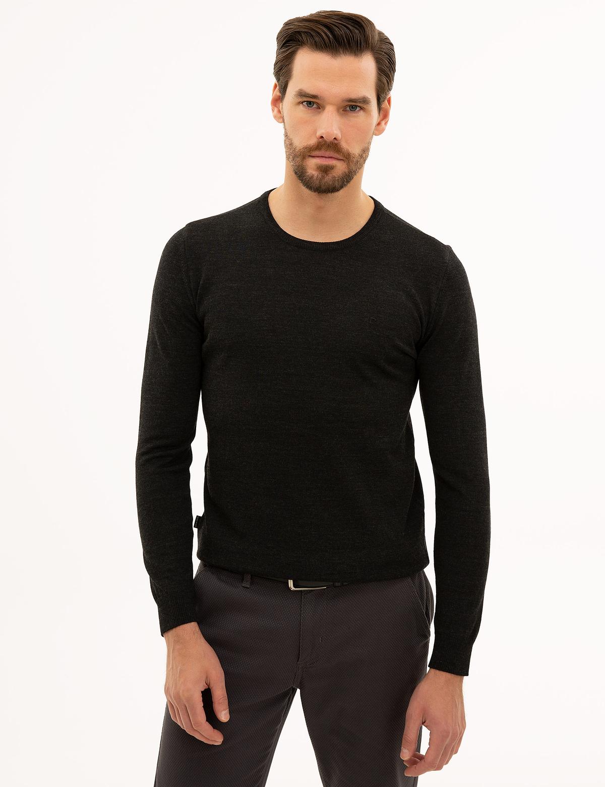 Antrasit Melanj Slim Fit Basic Kazak