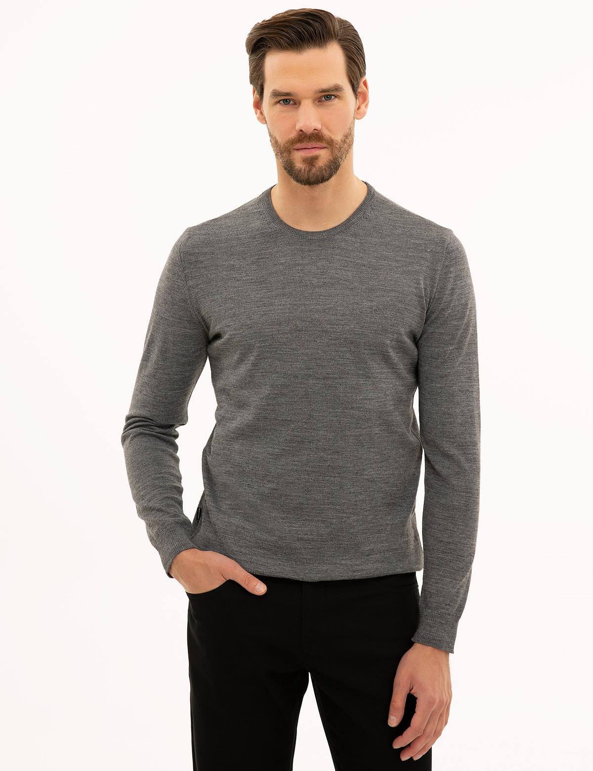 Gri Melanj Slim Fit Basic Kazak