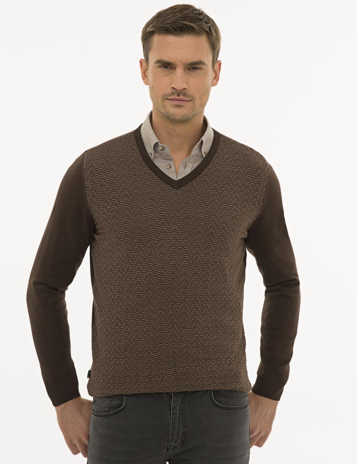 Koyu Kahverengi Slim Fit Triko Kazak