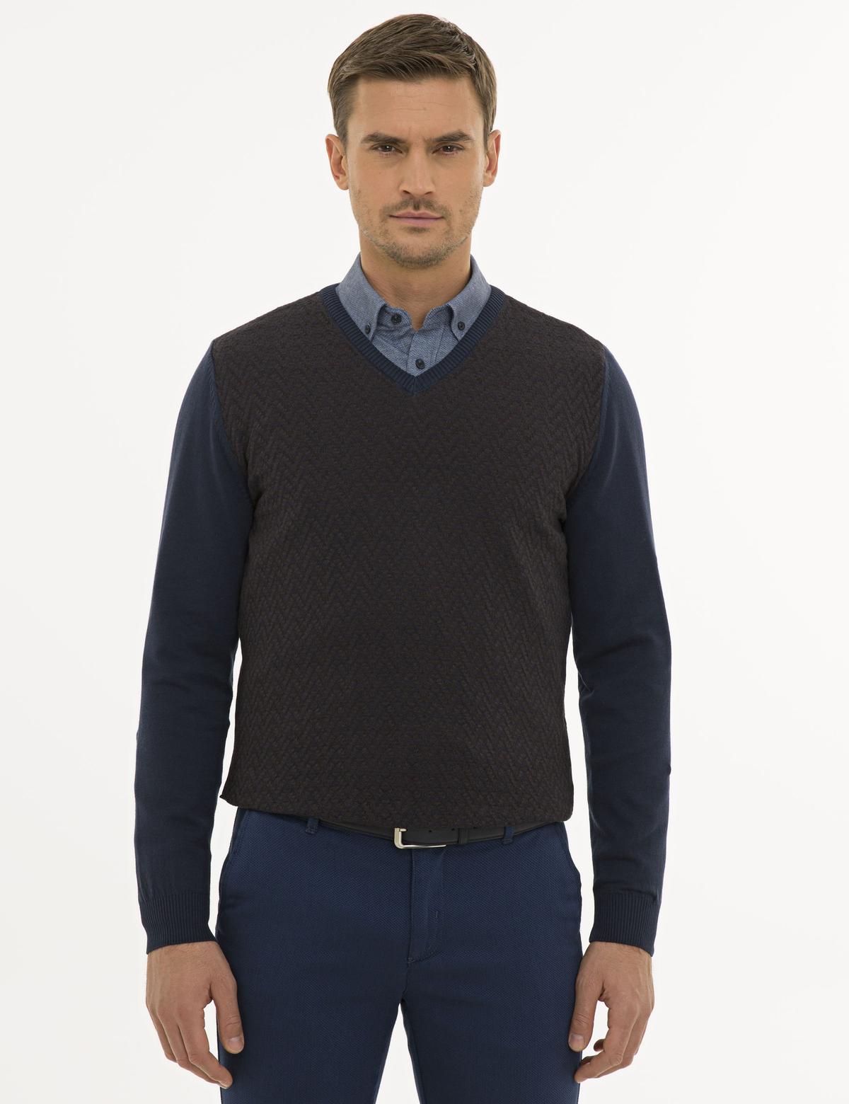 Lacivert Slim Fit Triko Kazak