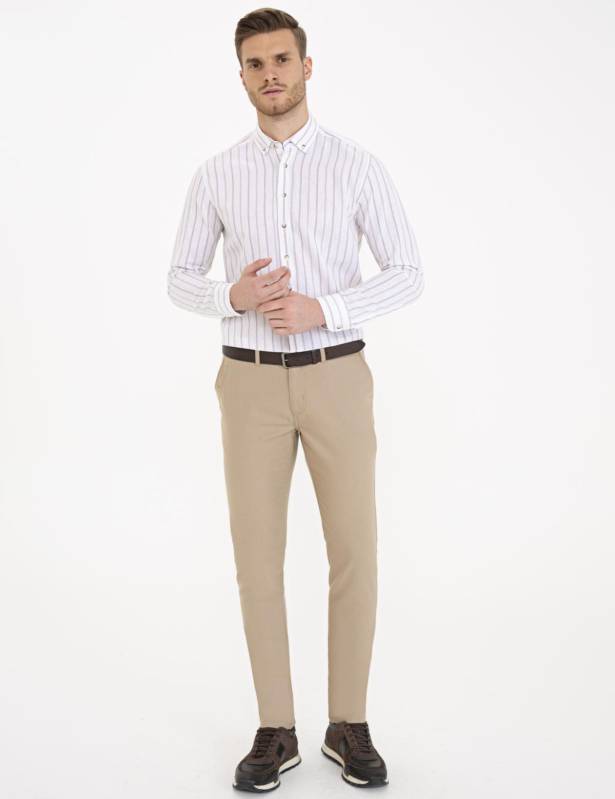 Bej Slim Fit Kanvas Pantolon