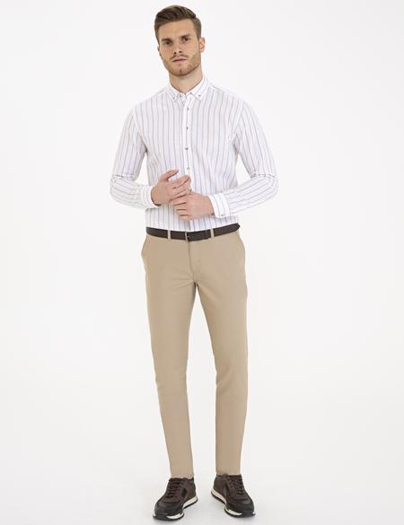 Bej Slim Fit Kanvas Pantolon