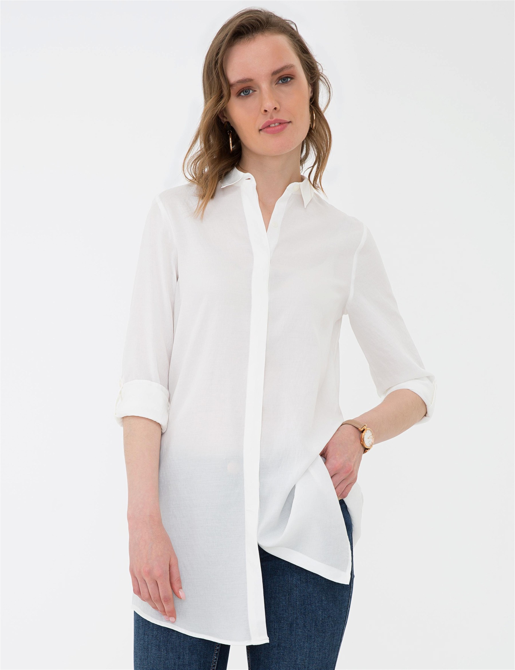 Beyaz Comfort Fit Uzun Kollu Gömlek