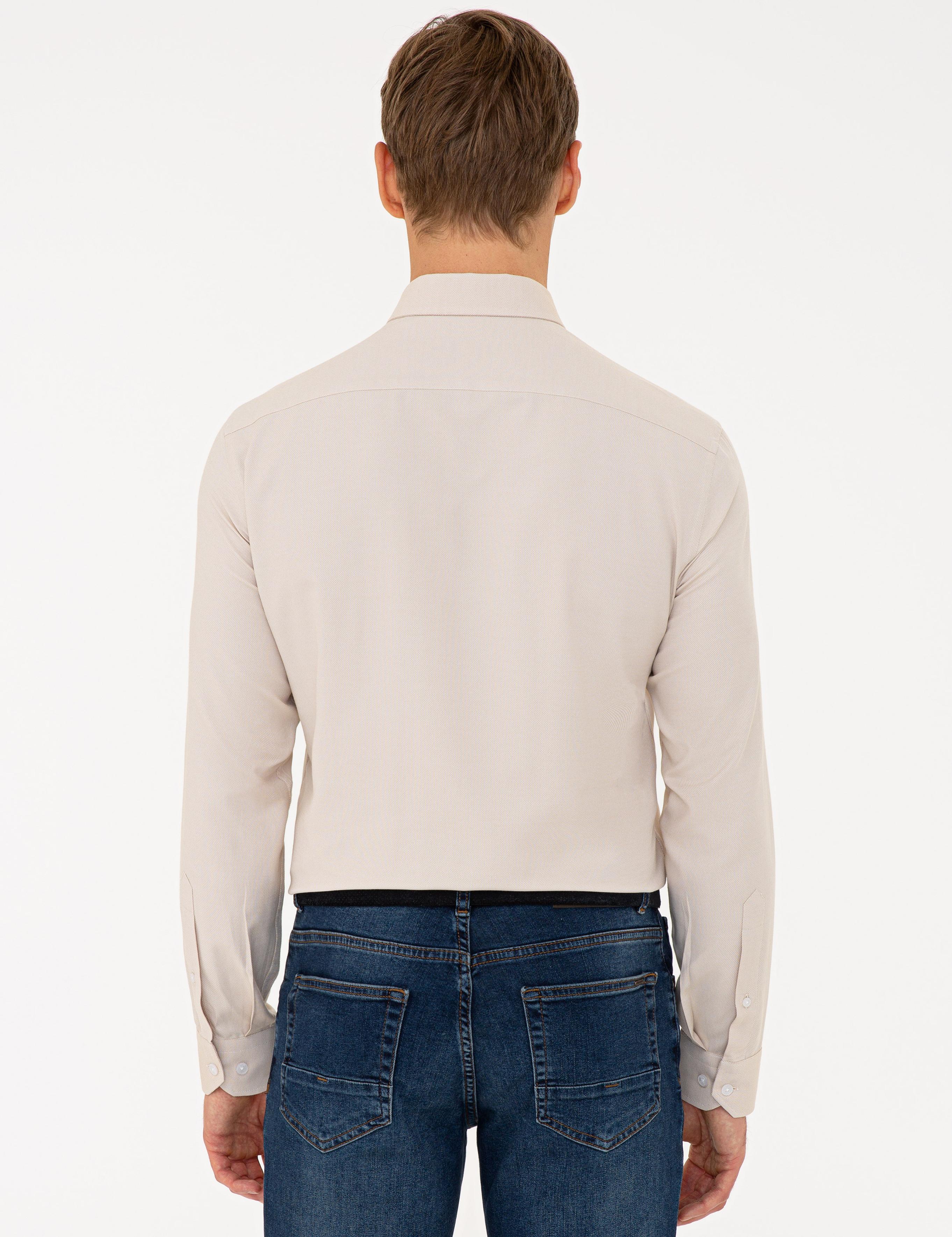 Bej Slim Fit Uzun Kollu Gömlek