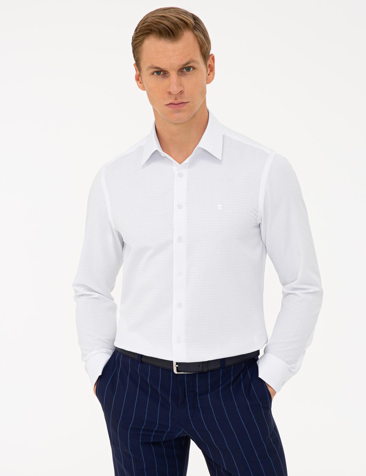 Beyaz Slim Fit Armürlü Gömlek