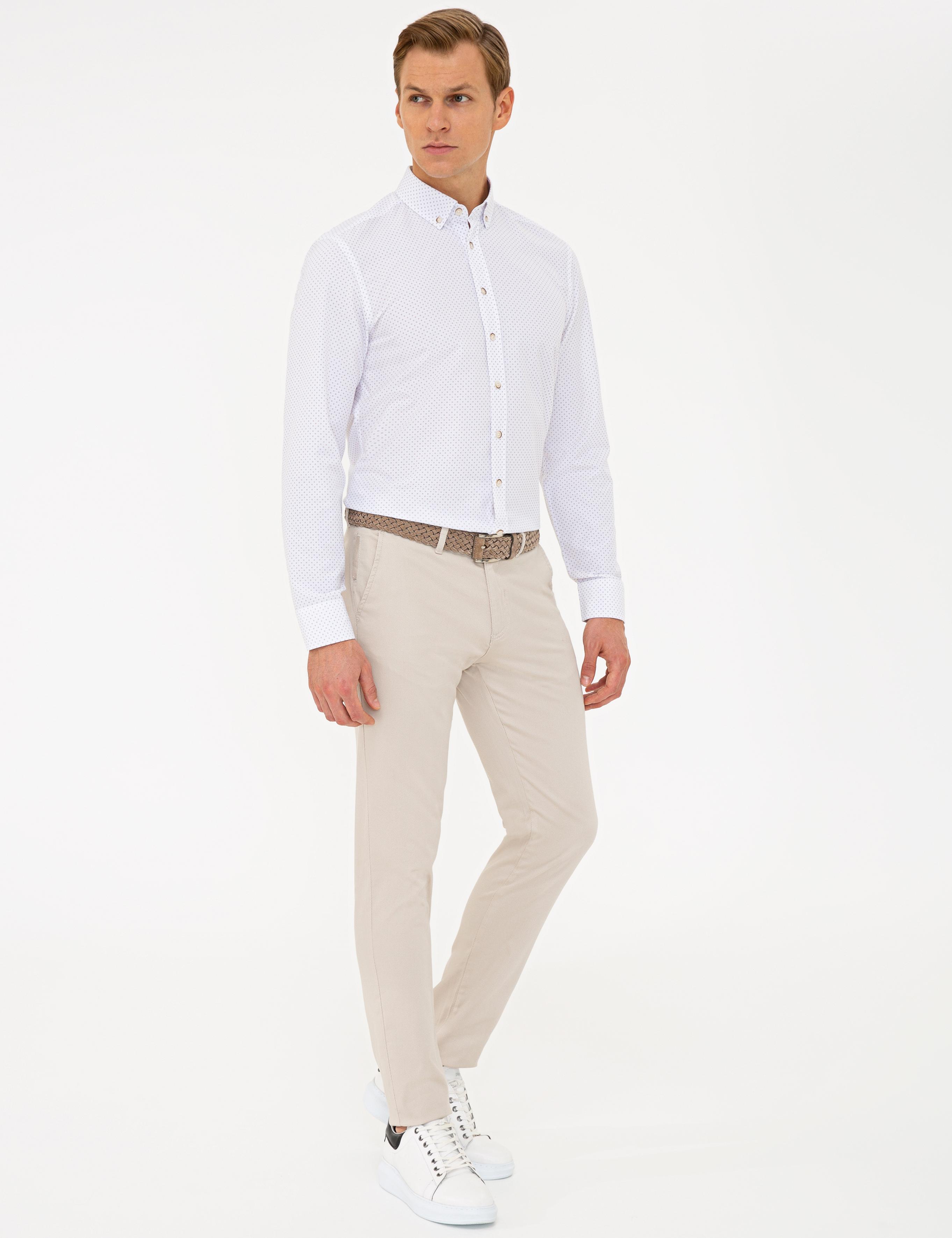 Bej Slim Fit Kanvas Pantolon