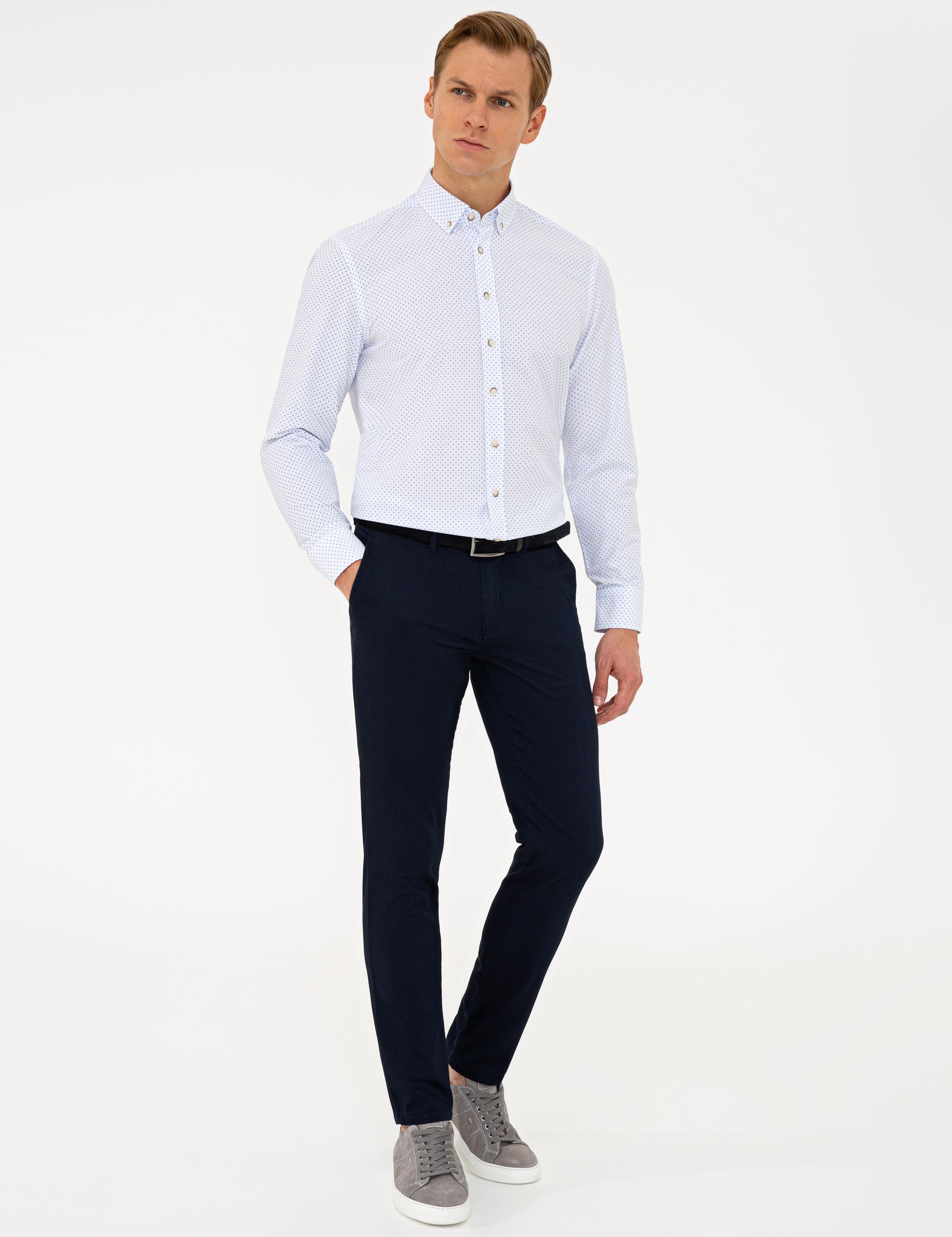 Lacivert Slim Fit Kanvas Pantolon
