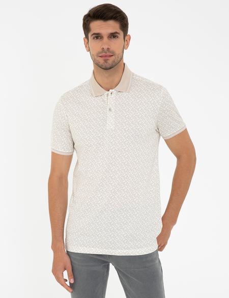 Bej Slim Fit Baskılı Polo Yaka Tişört