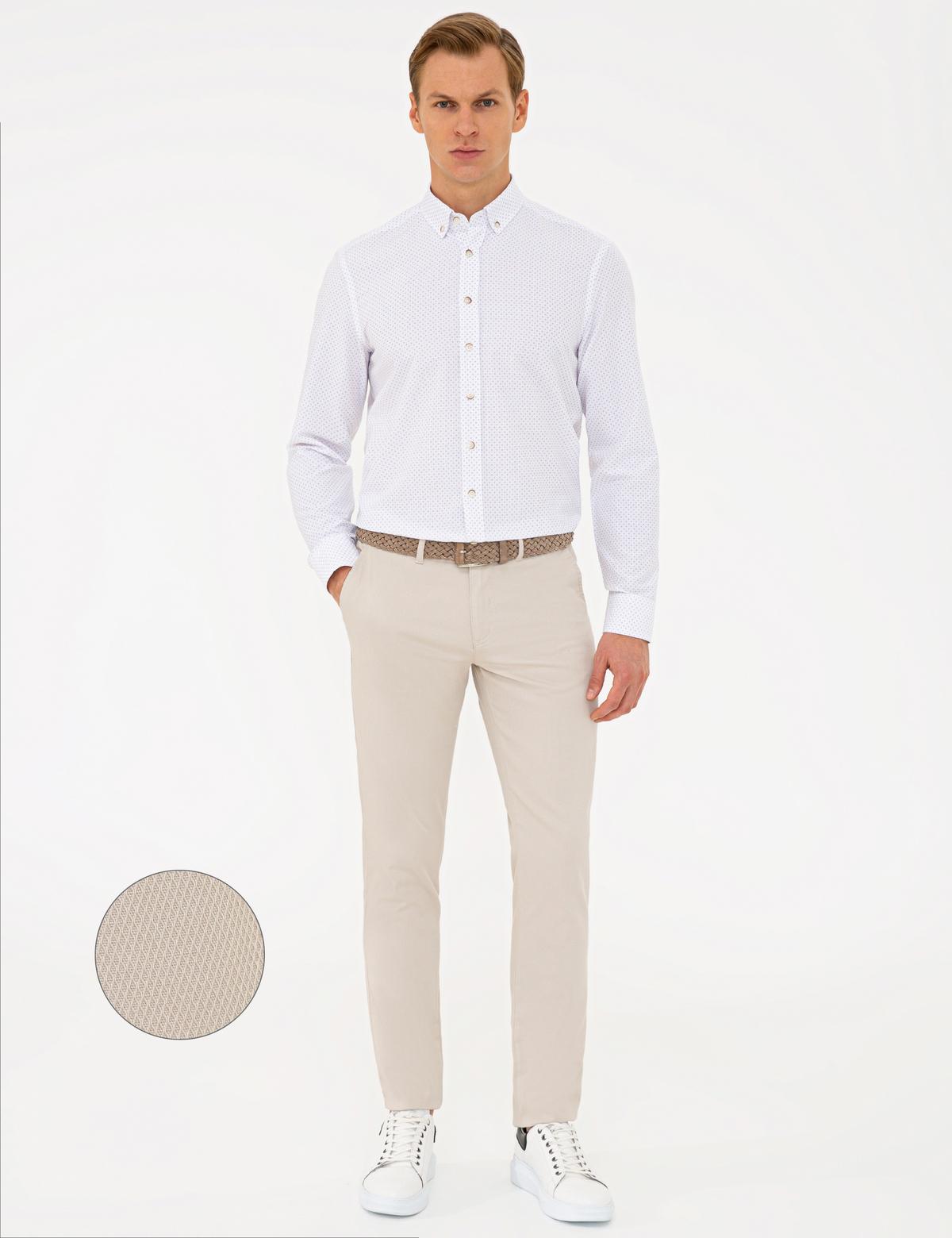 Bej Slim Fit Kanvas Pantolon
