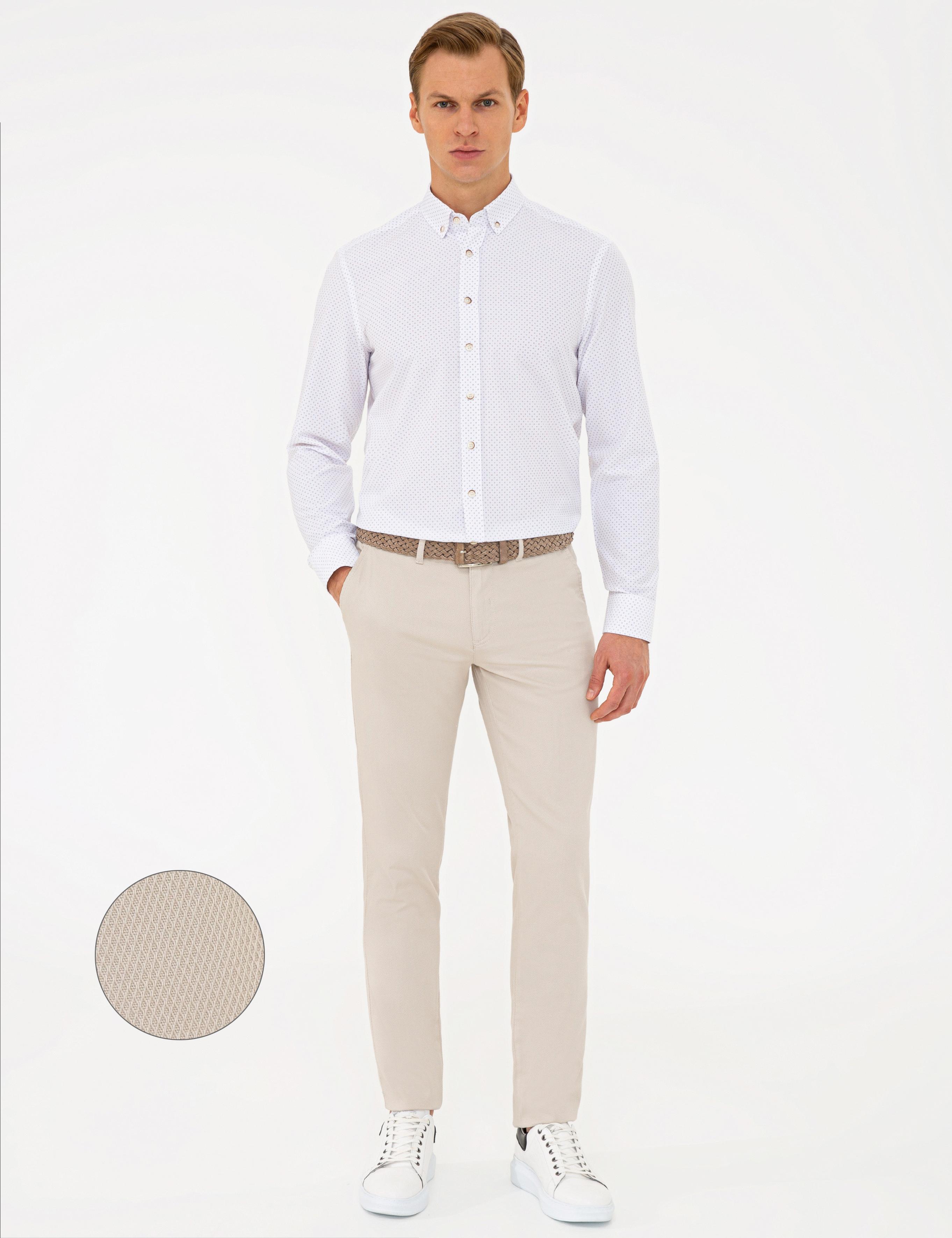 Bej Slim Fit Kanvas Pantolon